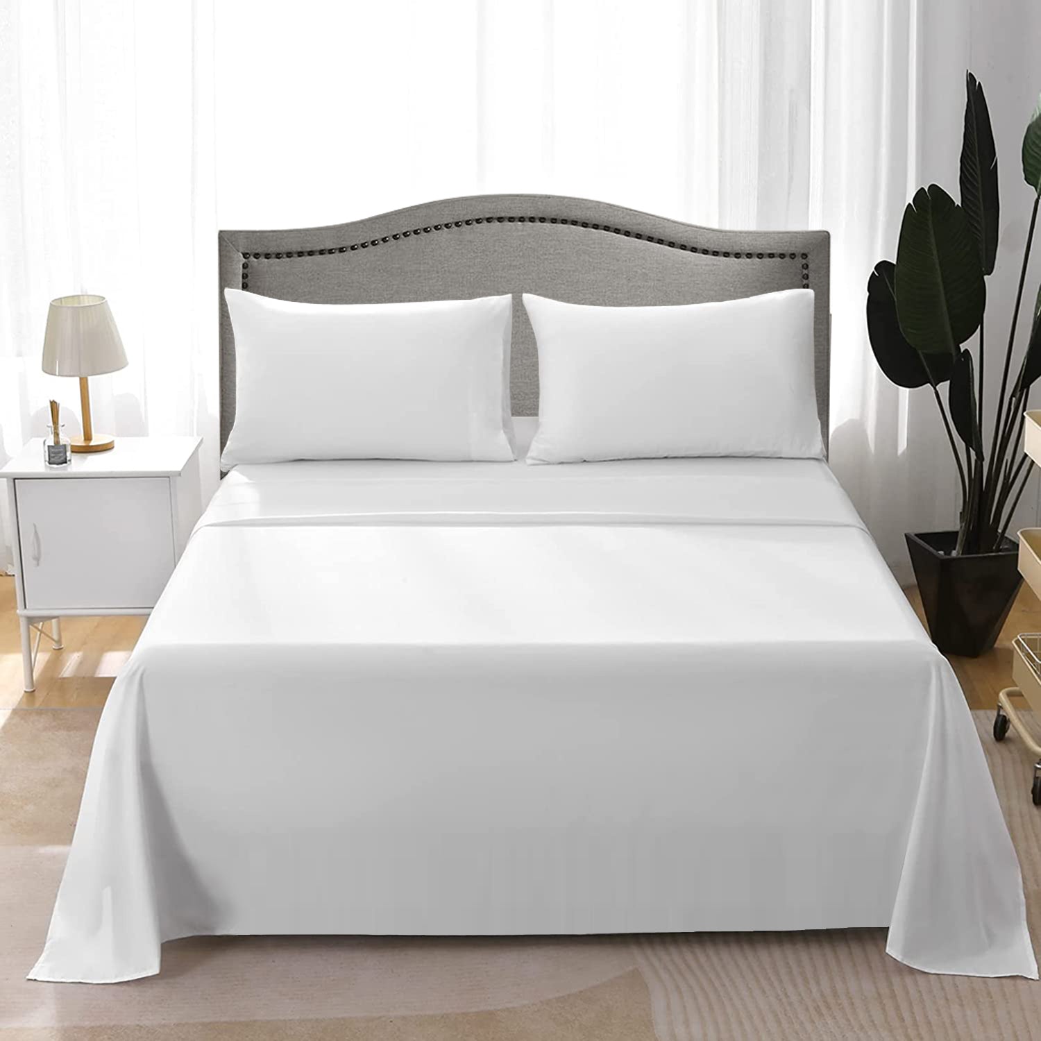 Hotel Linen Klub Bed Sheet Set – 100% Cotton 280 TC Sateen - Solid – White