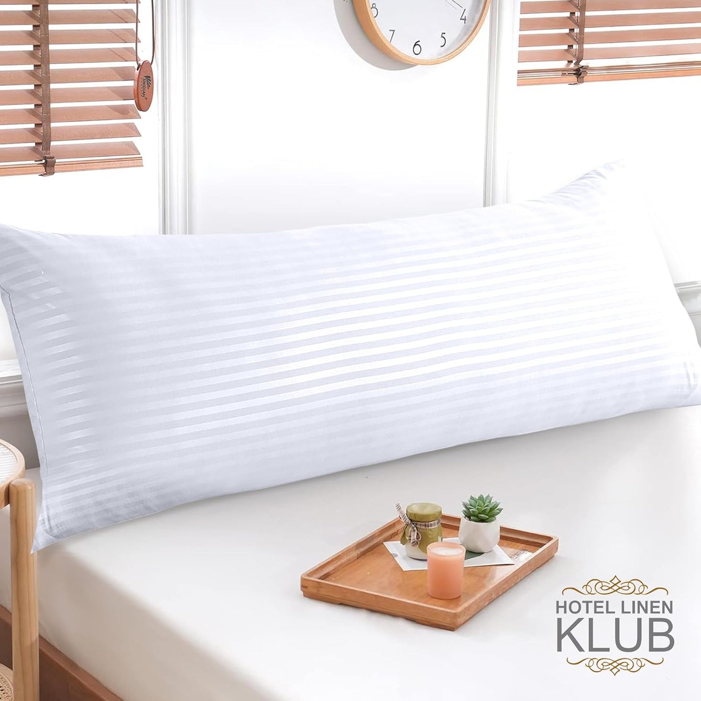 Hotel Linen Klub Long Body 1Pc Stripe Pillowcase - 100% Microfiber with envelope closure, Soft and Durable Quality, Size : 45 x 125cm, White