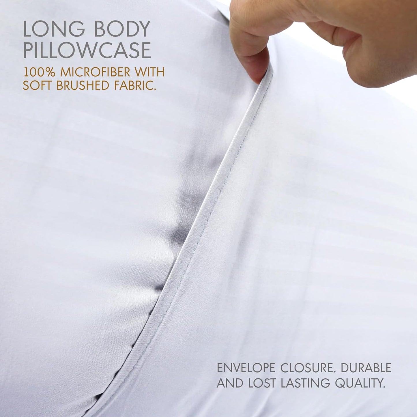 Hotel Linen Klub Long Body 1Pc Stripe Pillowcase - 100% Microfiber with envelope closure, Soft and Durable Quality, Size : 45 x 125cm, White