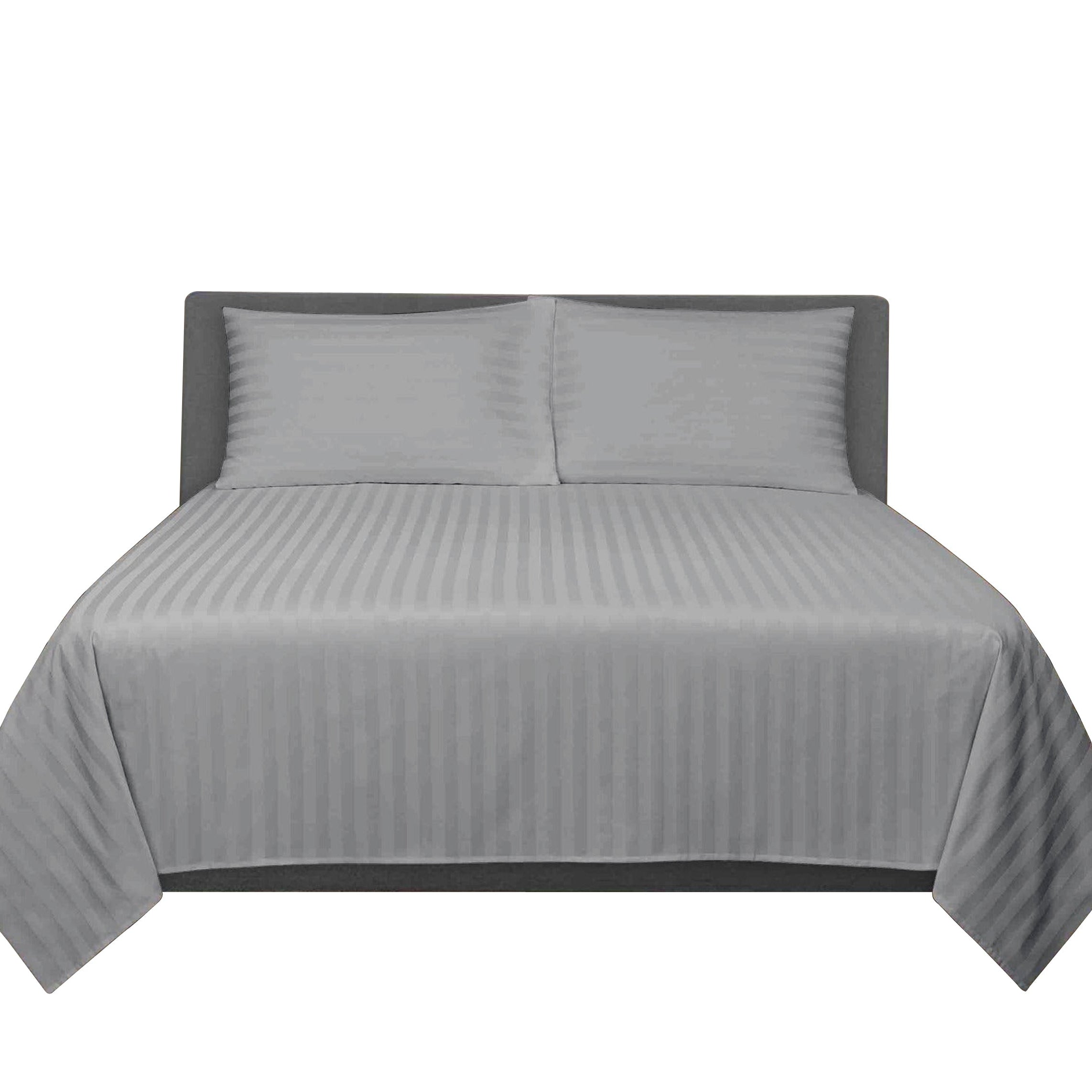 Hotel Linen Klub Bed Sheet Set – 3-Piece 300 TC 100% Cotton Stripe Sateen - Gray