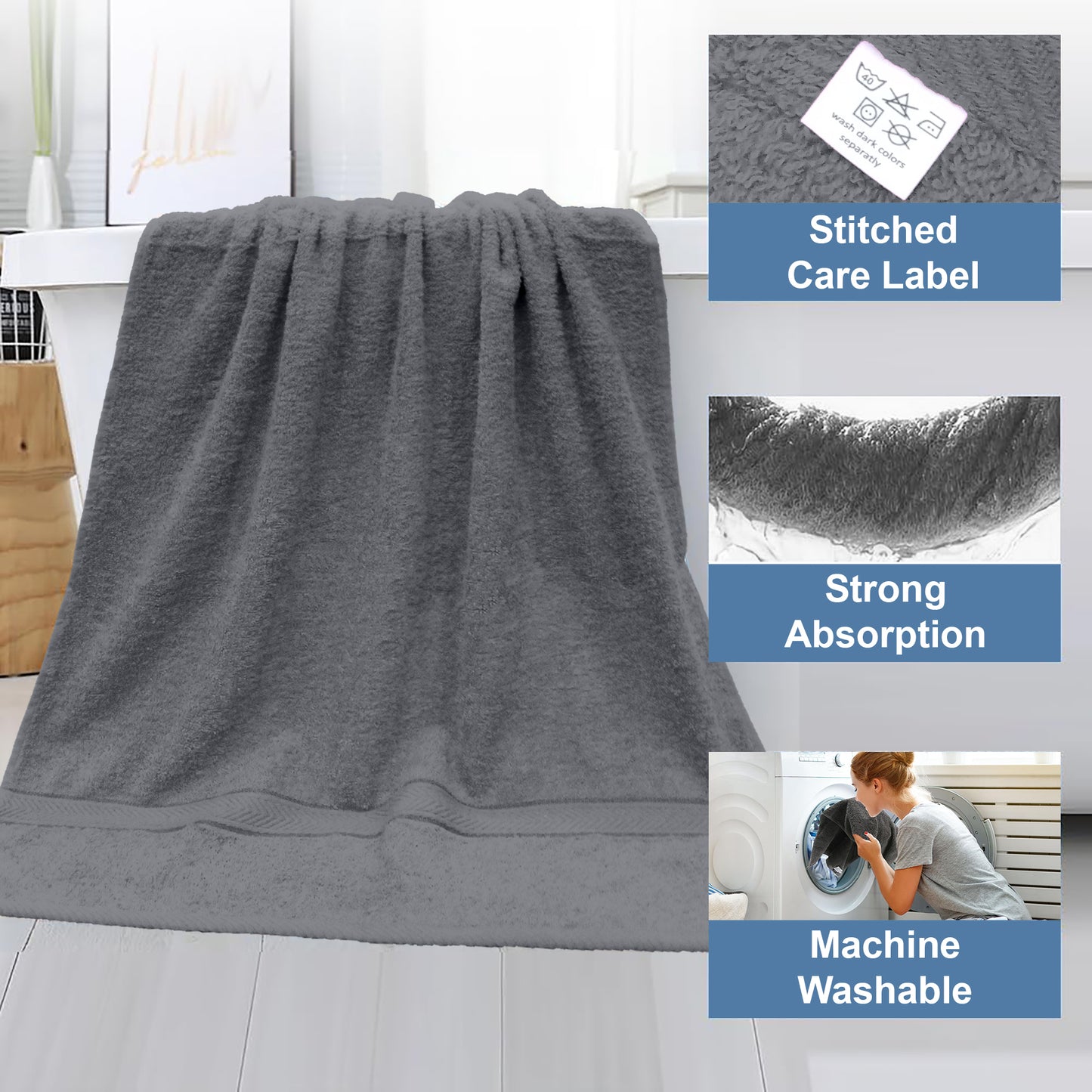 Grey 2 Pcs Set Hand Towel