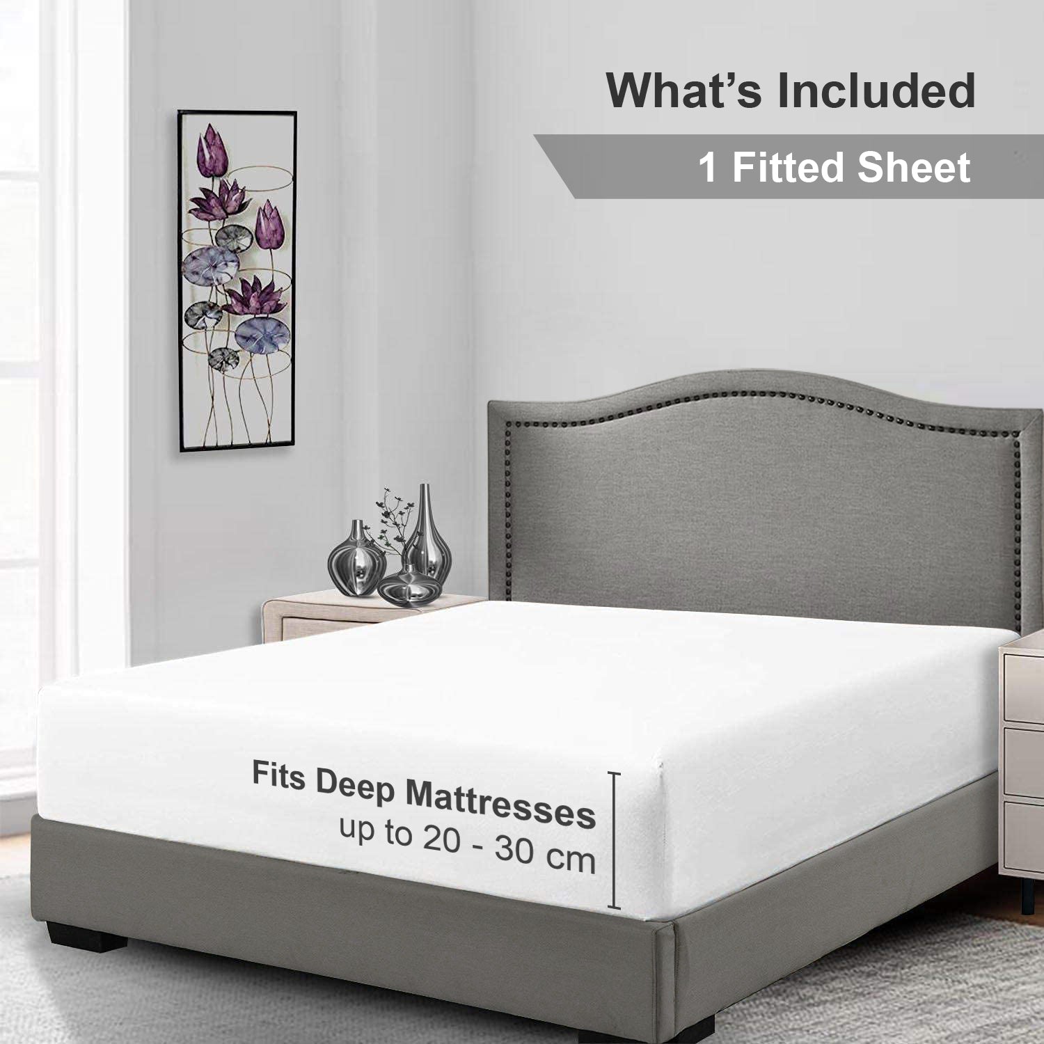 Hotel Linen Klub Fitted Sheet – 280 TC Cotton, Solid Dyed, Sateen Weave – White