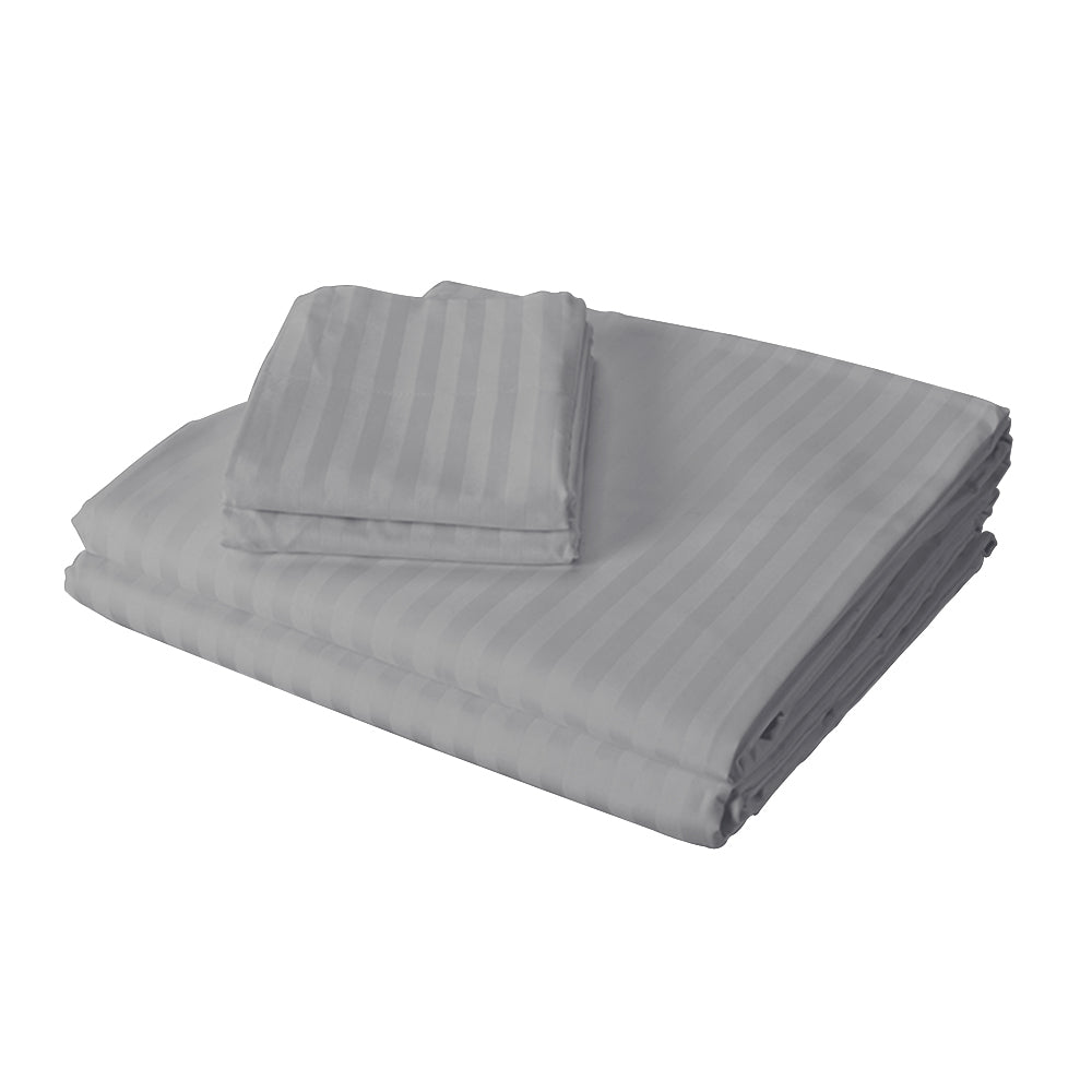Hotel Linen Klub Bed Sheet Set – 3-Piece 300 TC 100% Cotton Stripe Sateen - Gray