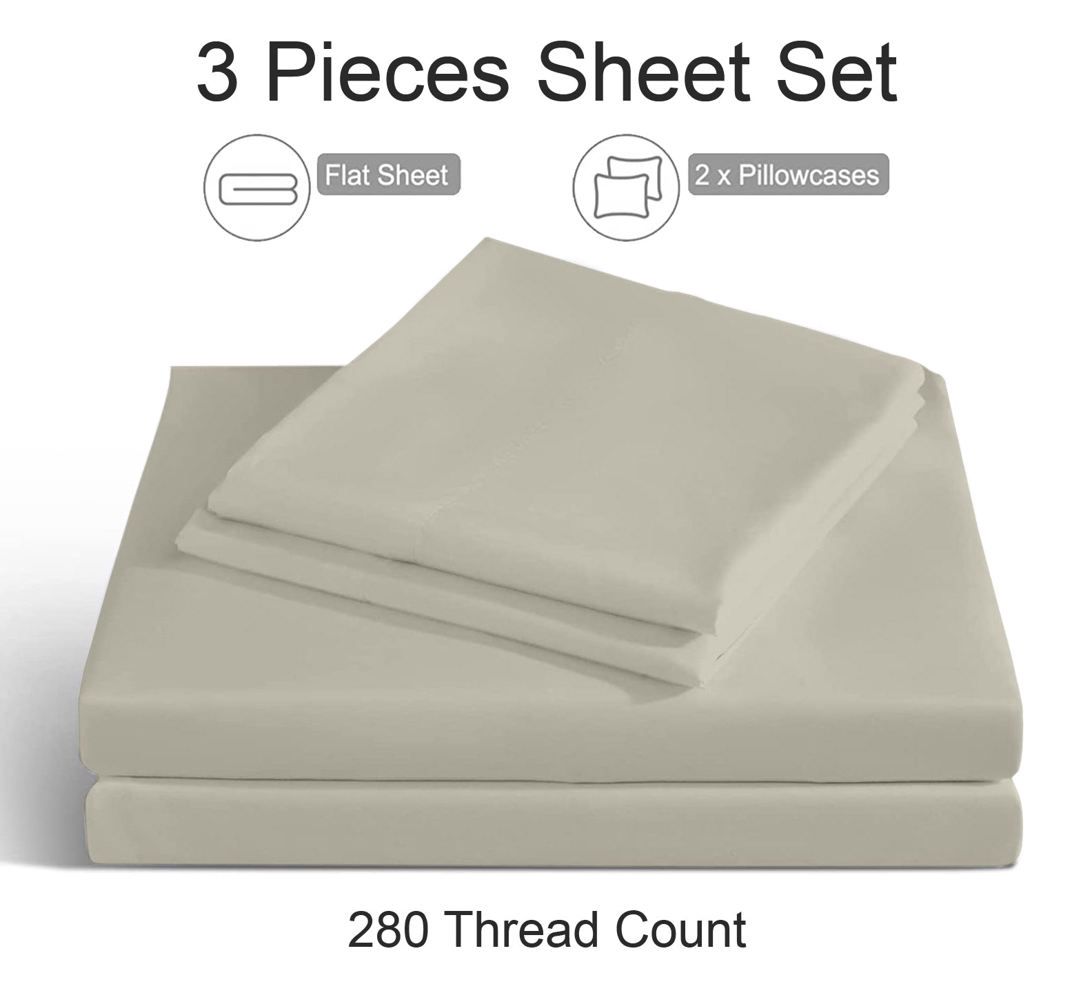 Hotel Linen Klub Bed Sheet Set – 100% Cotton 280 TC Sateen – Stone
