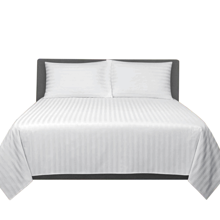 Hotel Linen Klub Bed Sheet Set – 3-Piece 300 TC 100% Cotton Stripe Sateen - White