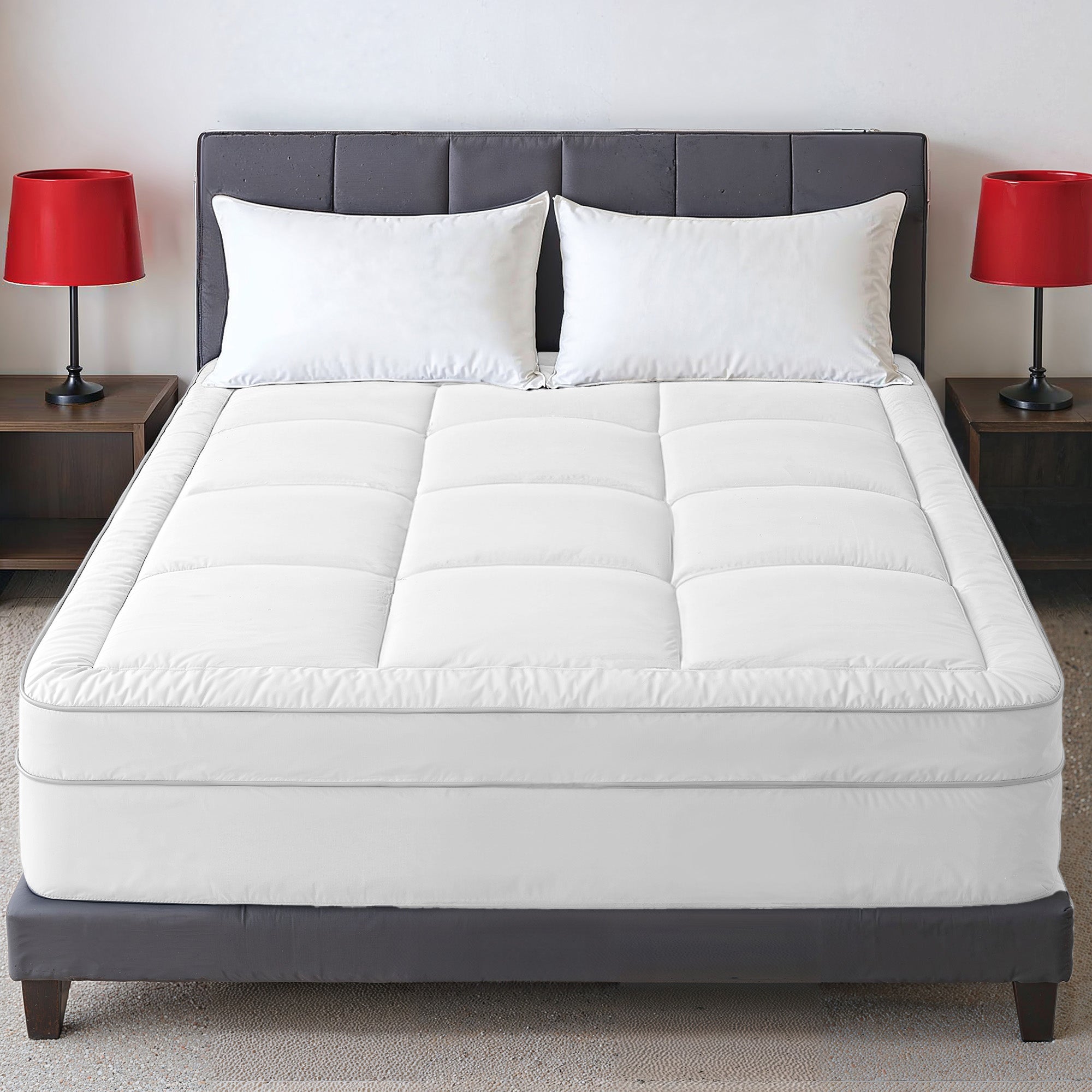 Hotel Linen Klub Fitted Mattress Topper Plain – 800 GSM Premium - Deep Pocket with All-around Elastic - White