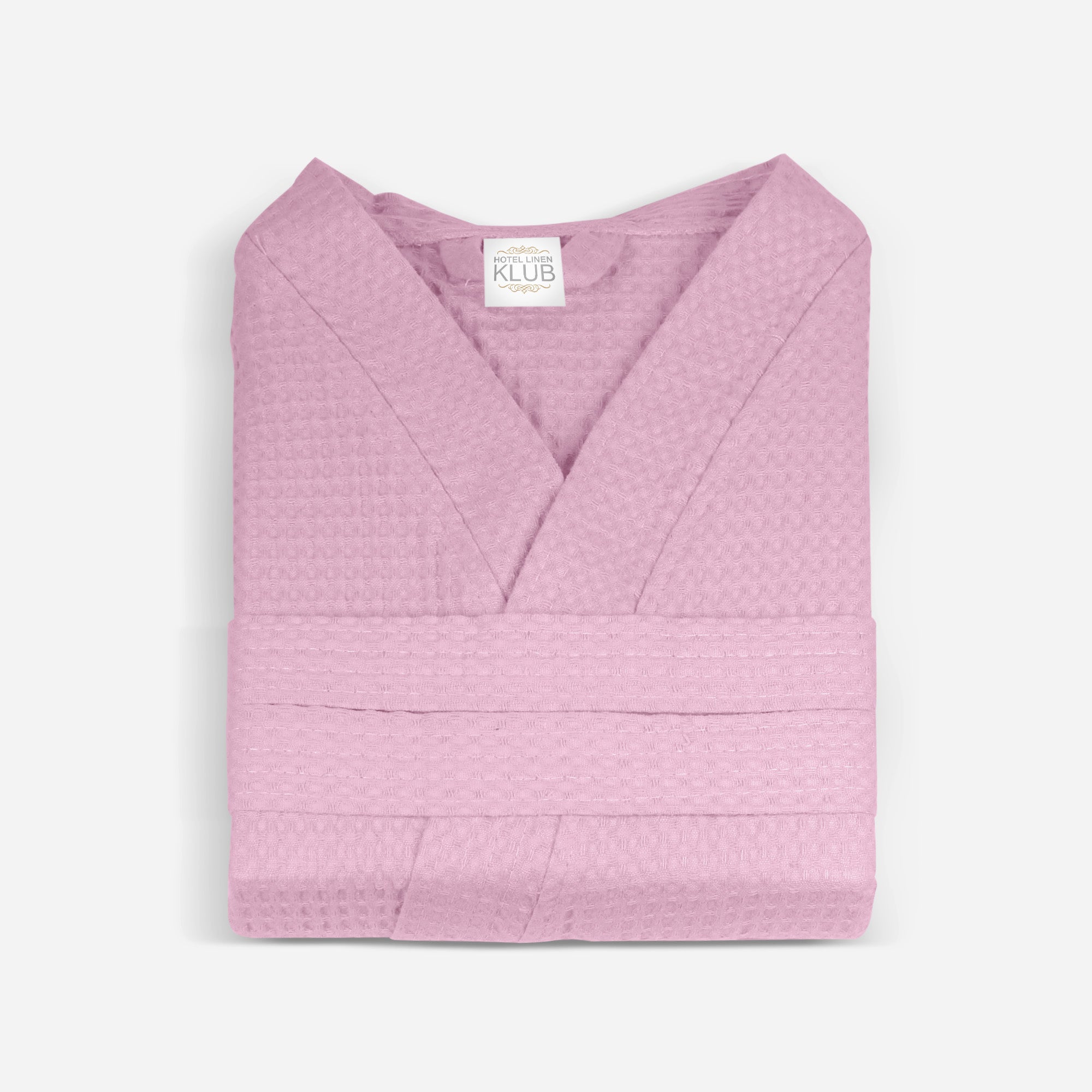 Hotel Linen Klub Cotton Bathrobe Free Size - Unisex Waffle Weave with Belt & Pockets - Pink