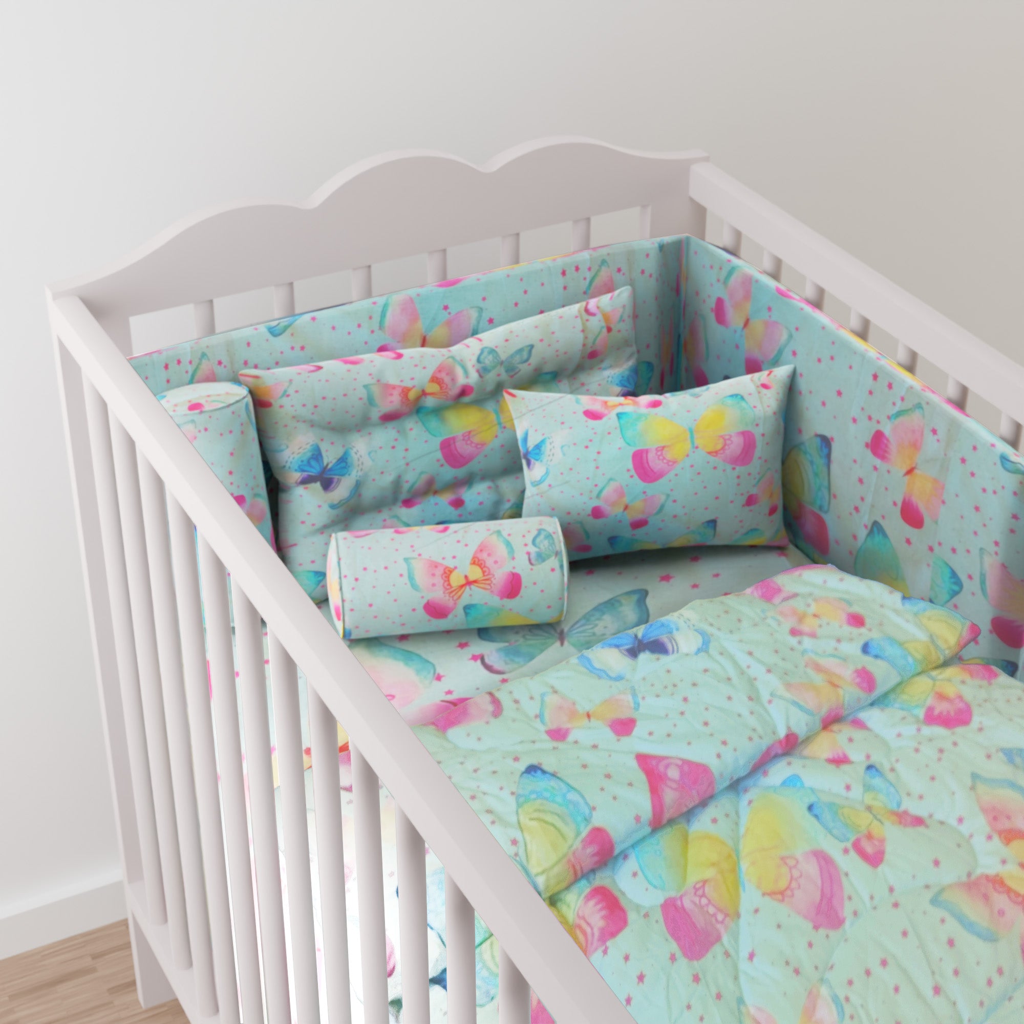 Kidz Klub 7-Piece Baby Cot Bedding Set – Soft Cotton, Blue Butterfly