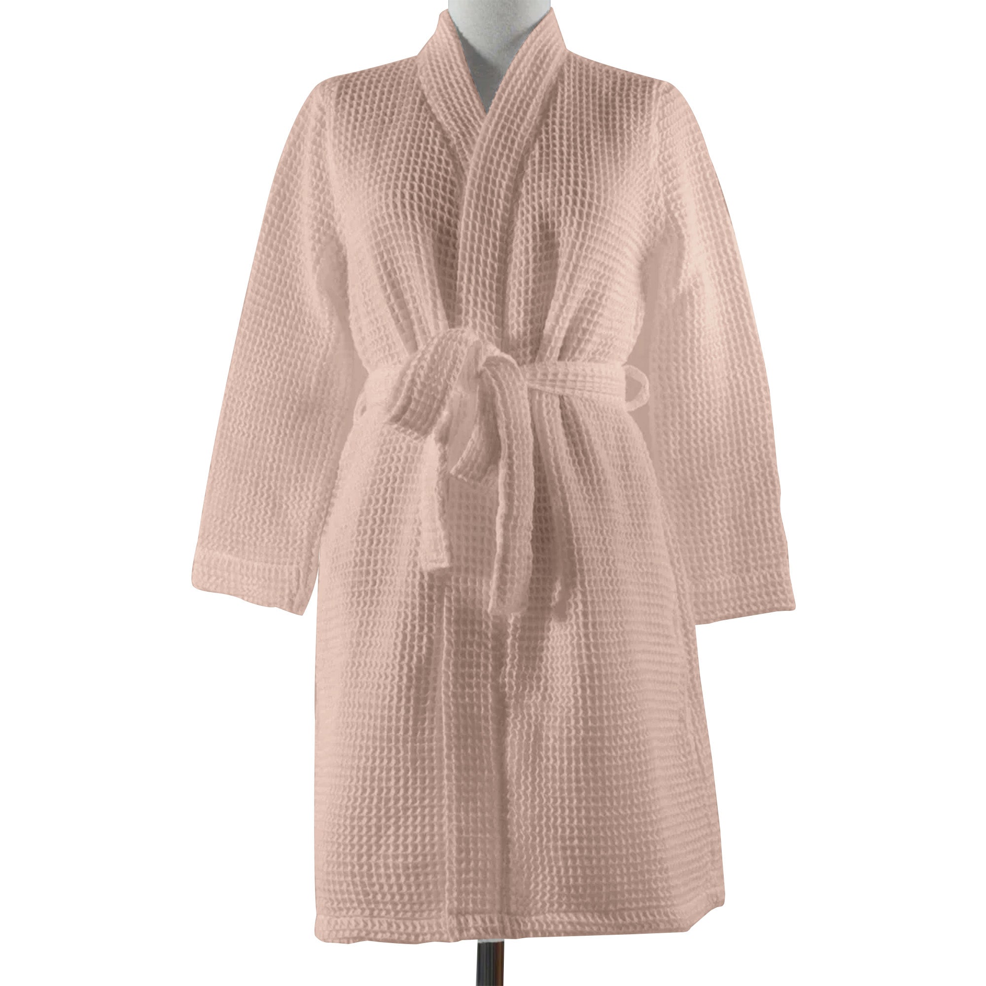 Hotel Linen Klub Cotton Bathrobe Free Size - Unisex Waffle Weave with Belt & Pockets - Beige