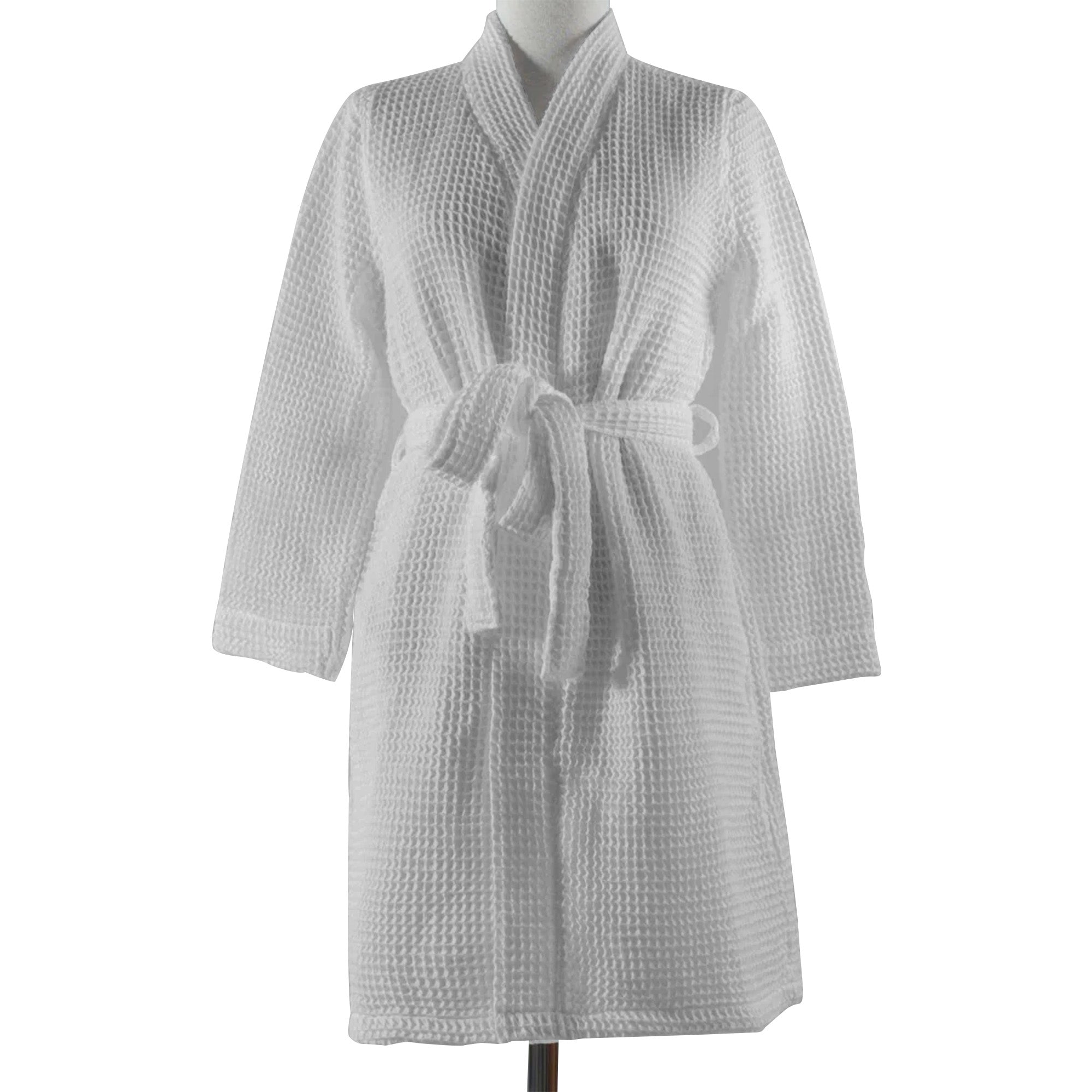 Hotel Linen Klub Cotton Bathrobe Free Size - Unisex Waffle Weave with Belt & Pockets - Gray