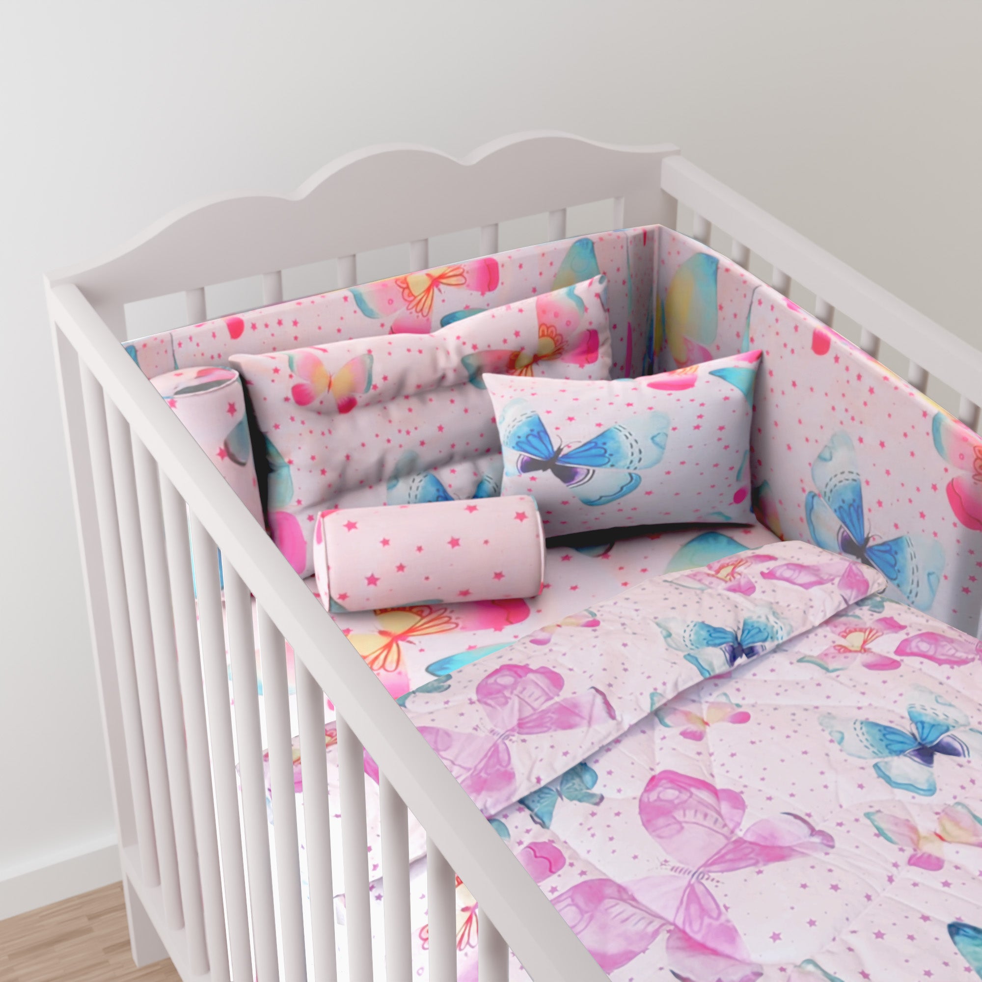 Kidz Klub 7-Piece Baby Cot Bedding Set – Soft Cotton, Pink Butterfly Design