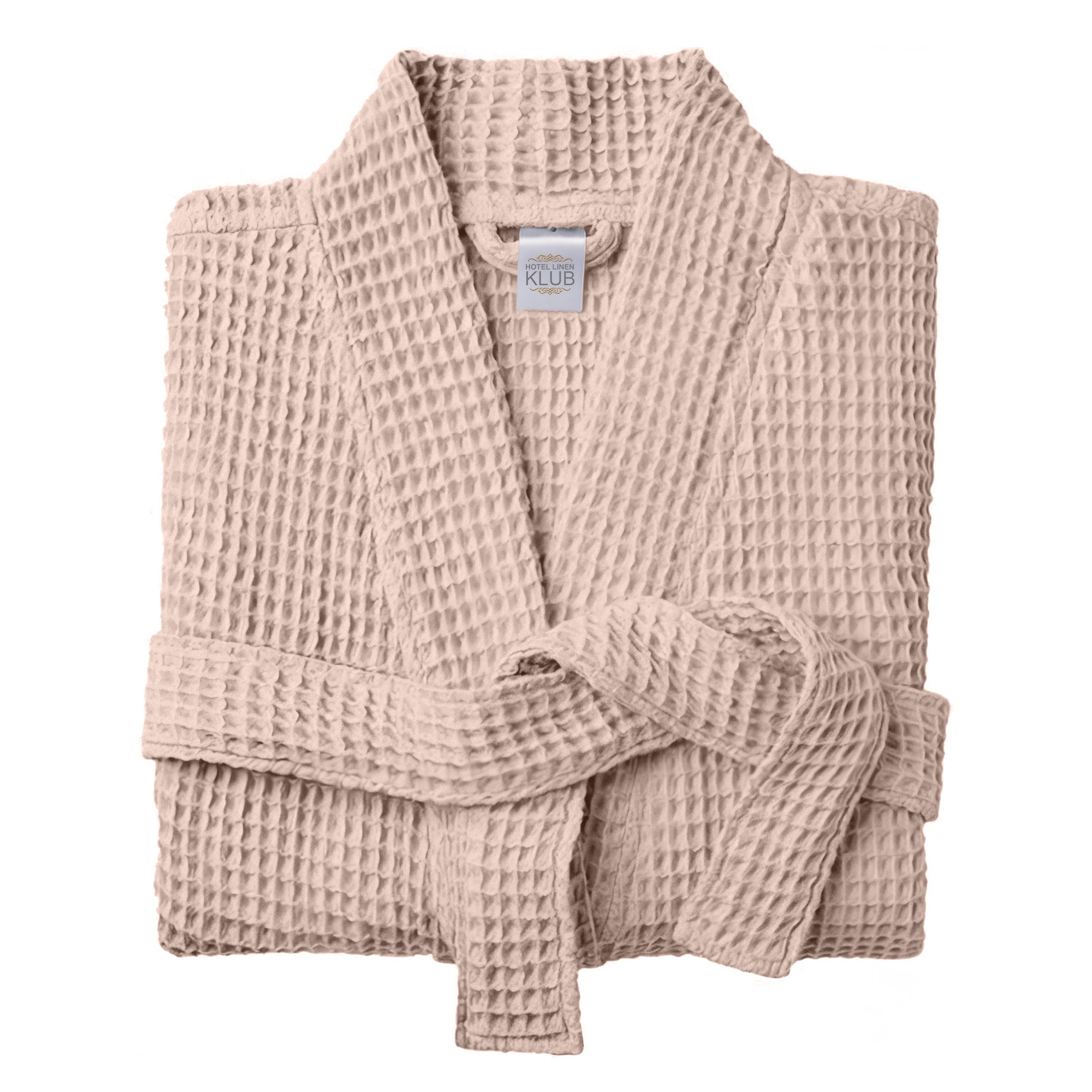 Hotel Linen Klub Cotton Bathrobe Free Size - Unisex Waffle Weave with Belt & Pockets - Beige