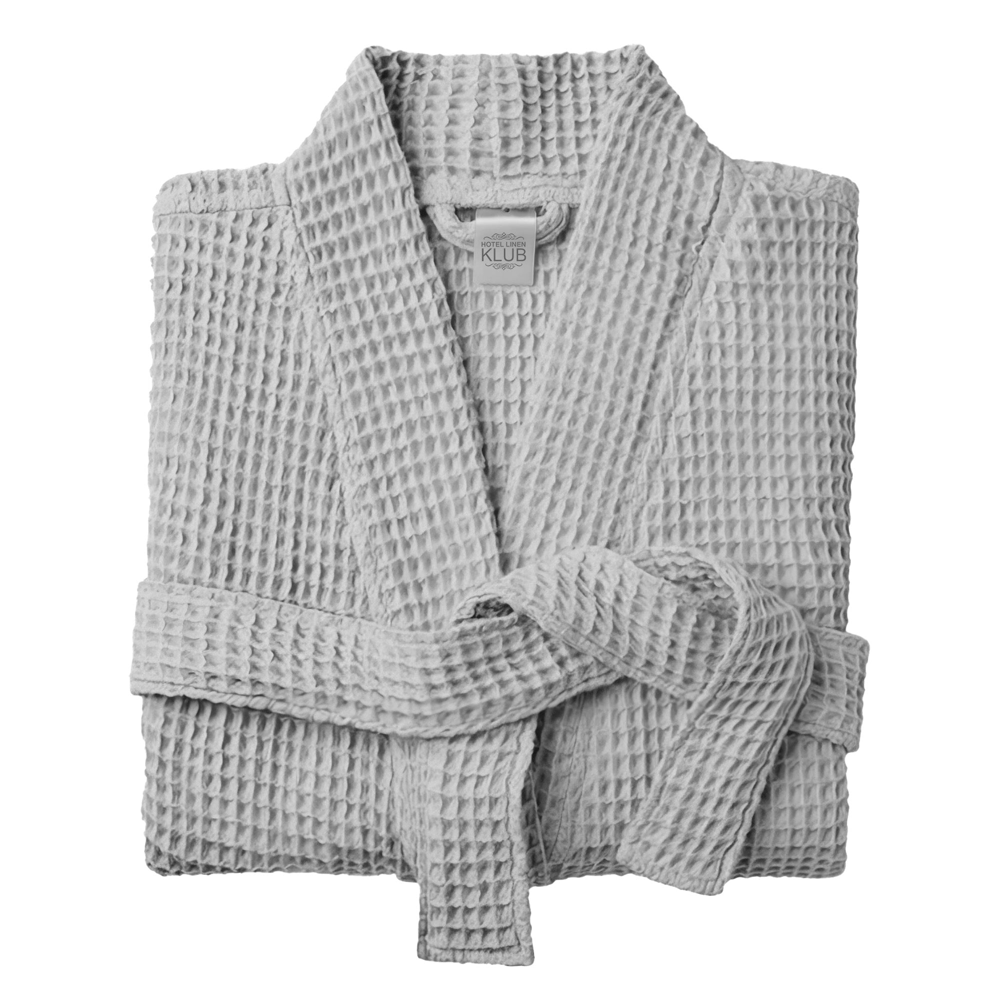 Hotel Linen Klub Cotton Bathrobe Free Size - Unisex Waffle Weave with Belt & Pockets - Gray