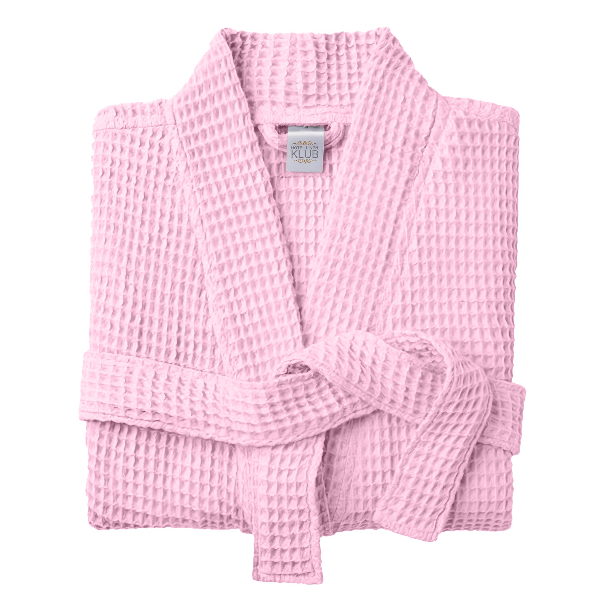 Hotel Linen Klub Cotton Bathrobe Free Size - Unisex Waffle Weave with Belt & Pockets - Pink