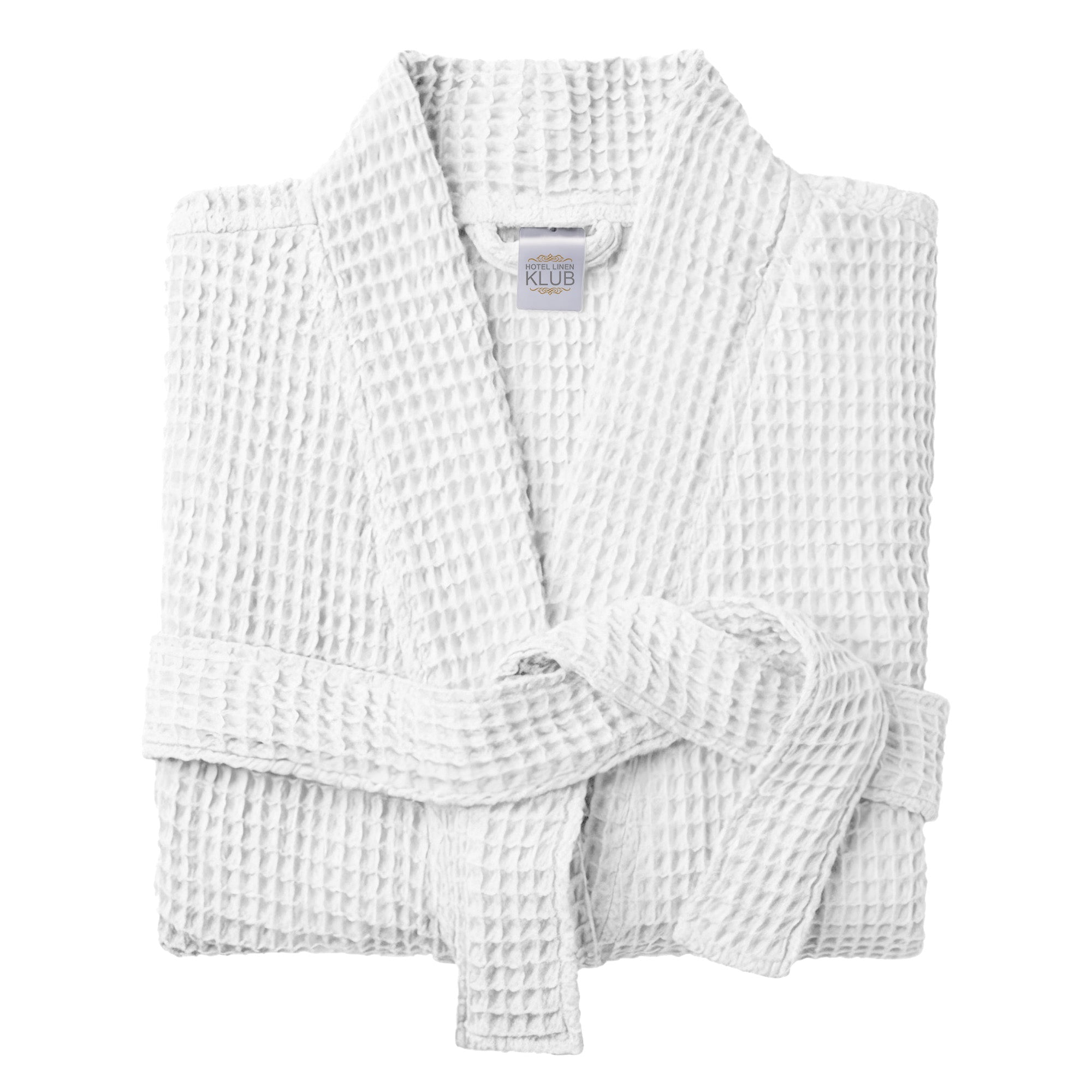 Hotel Linen Klub Cotton Bathrobe Free Size - Unisex Waffle Weave with Belt & Pockets - White
