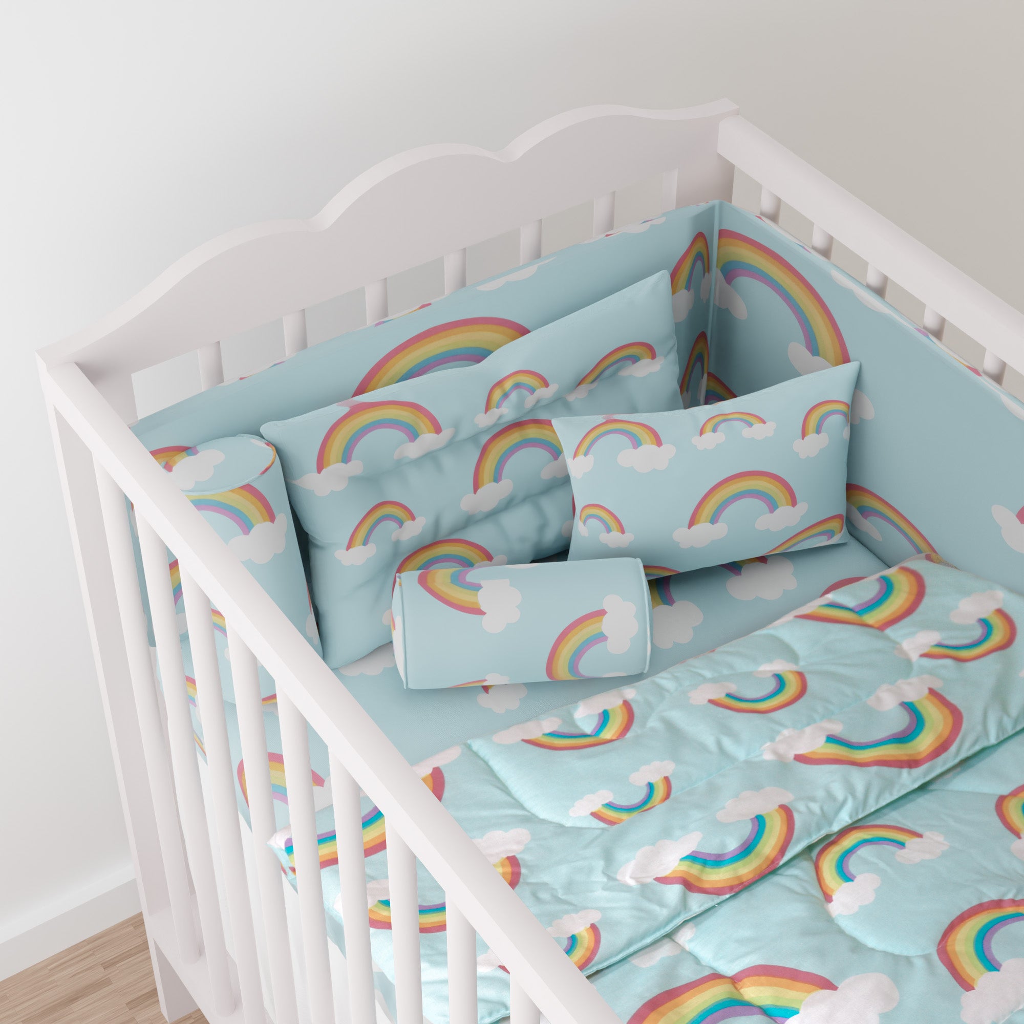 Kidz Klub 7-Piece Baby Cot Bedding Set – Soft Cotton, Cloud Blue Design