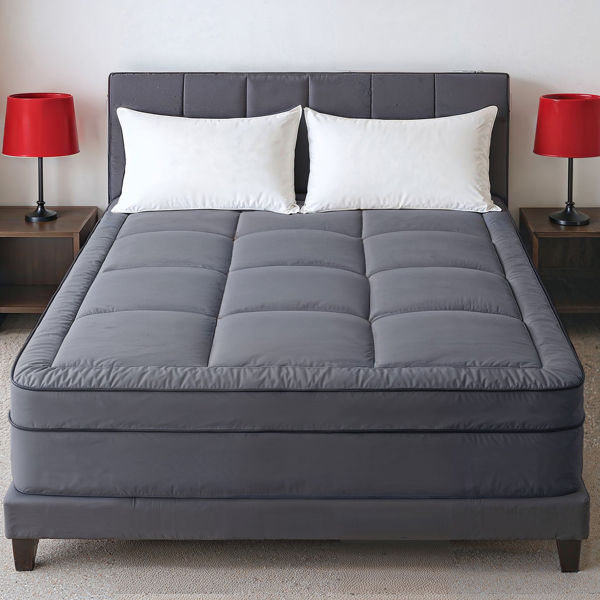 Hotel Linen Klub Fitted Mattress Topper Plain – 800 GSM Premium - Deep Pocket with All-around Elastic - Dark Grey