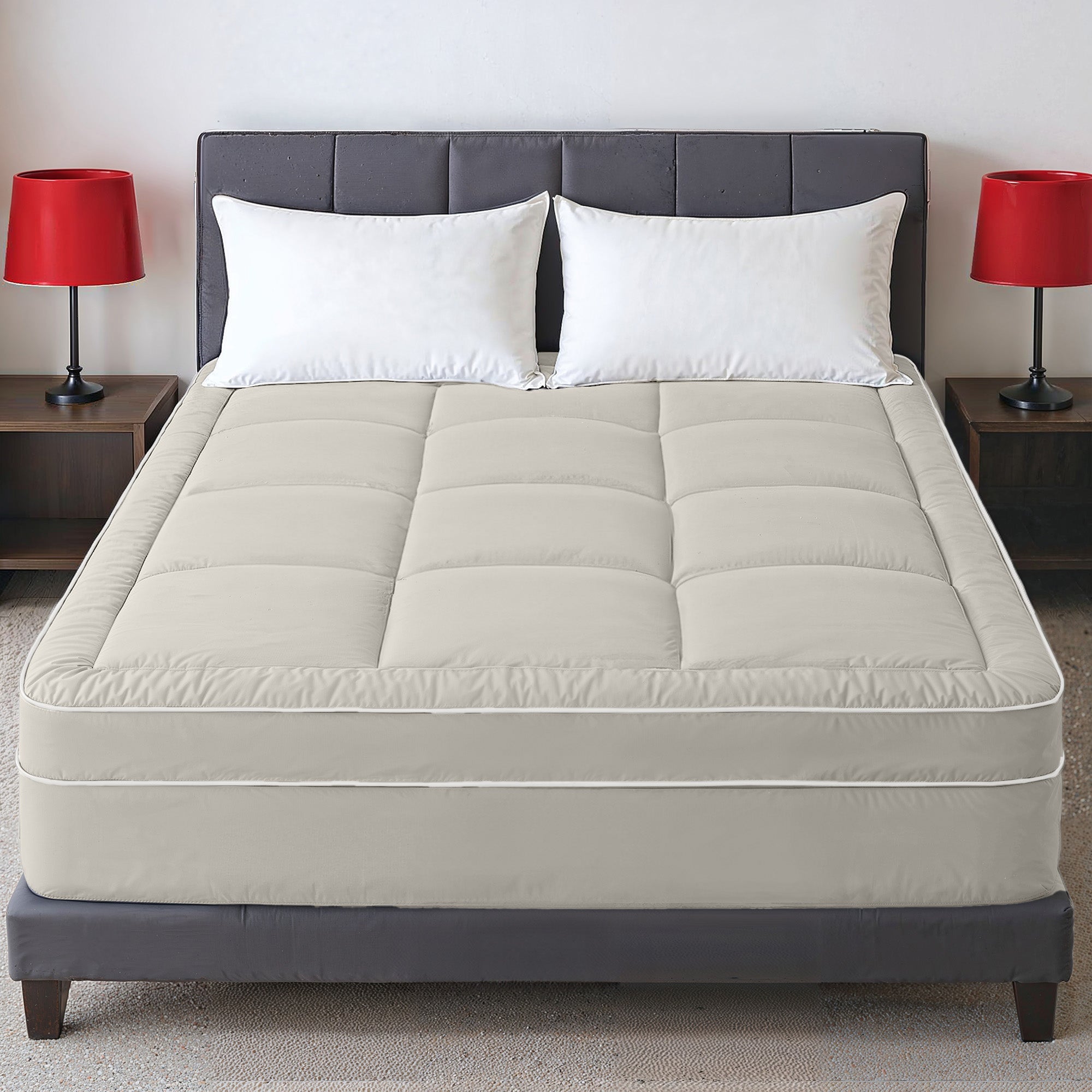 Hotel Linen Klub Fitted Mattress Topper Plain – 800 GSM Premium - Deep Pocket with All-around Elastic - Stone