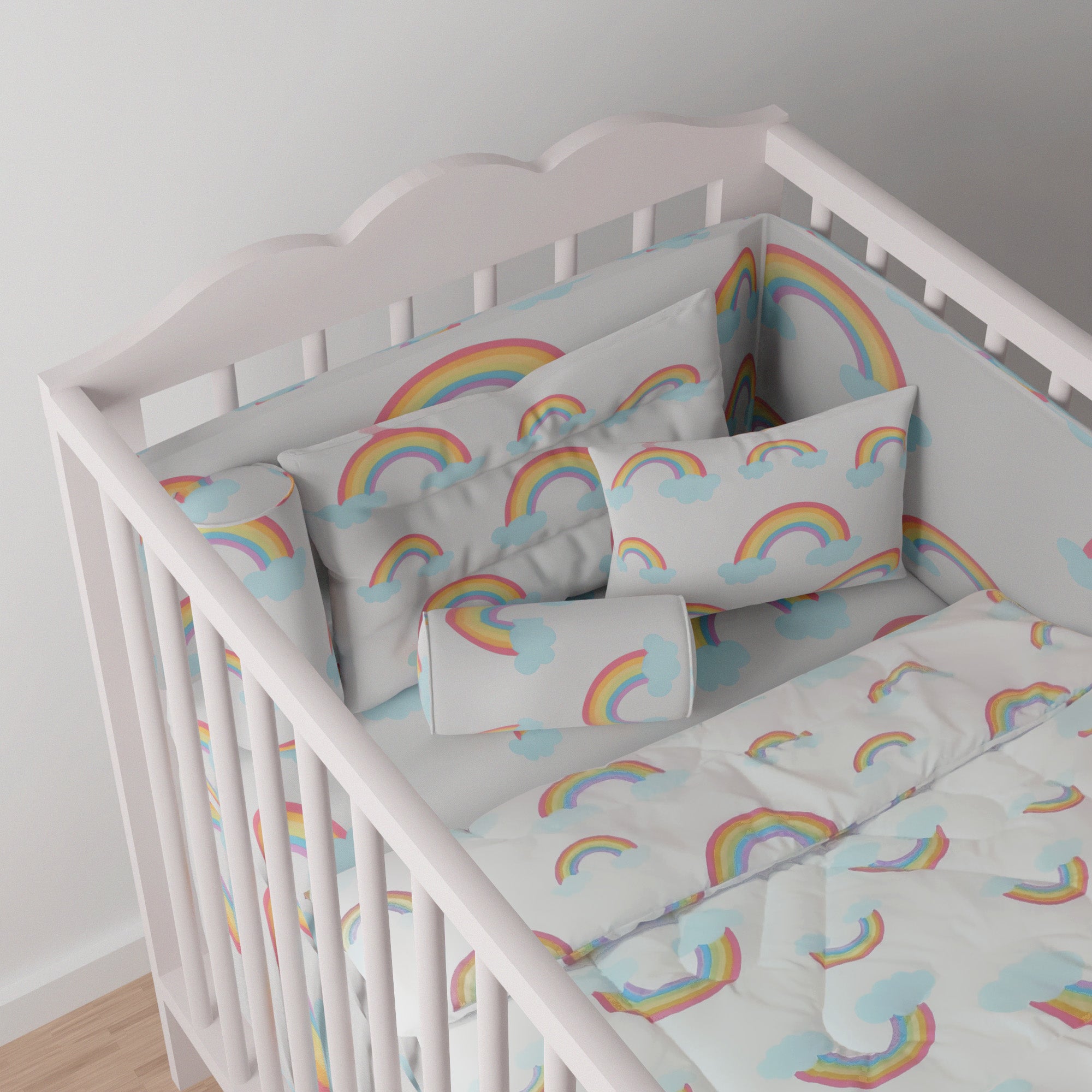 Kidz Klub 7-Piece Baby Cot Bedding Set – Soft Cotton, Cloud White Design