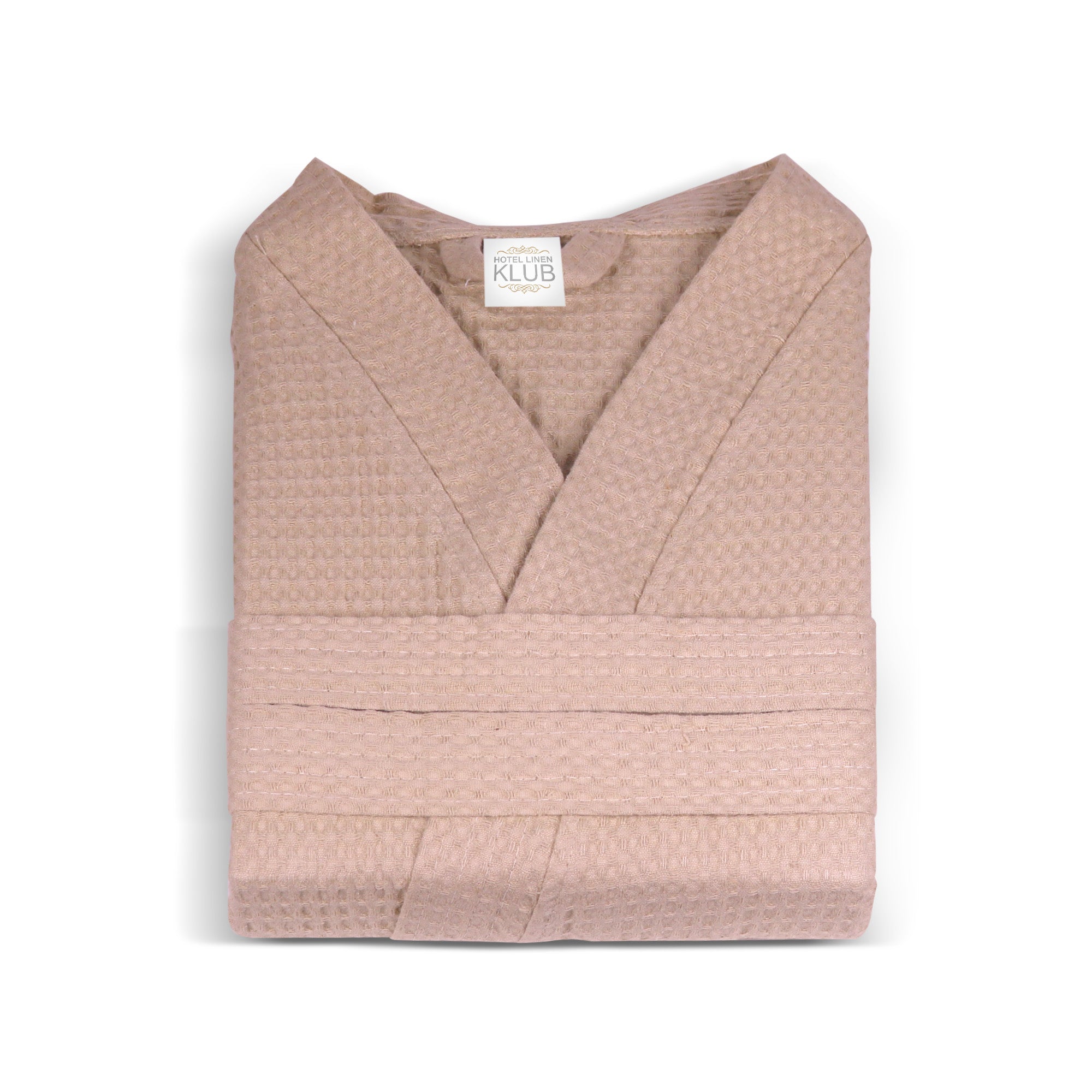 Hotel Linen Klub Cotton Bathrobe Free Size - Unisex Waffle Weave with Belt & Pockets - Beige