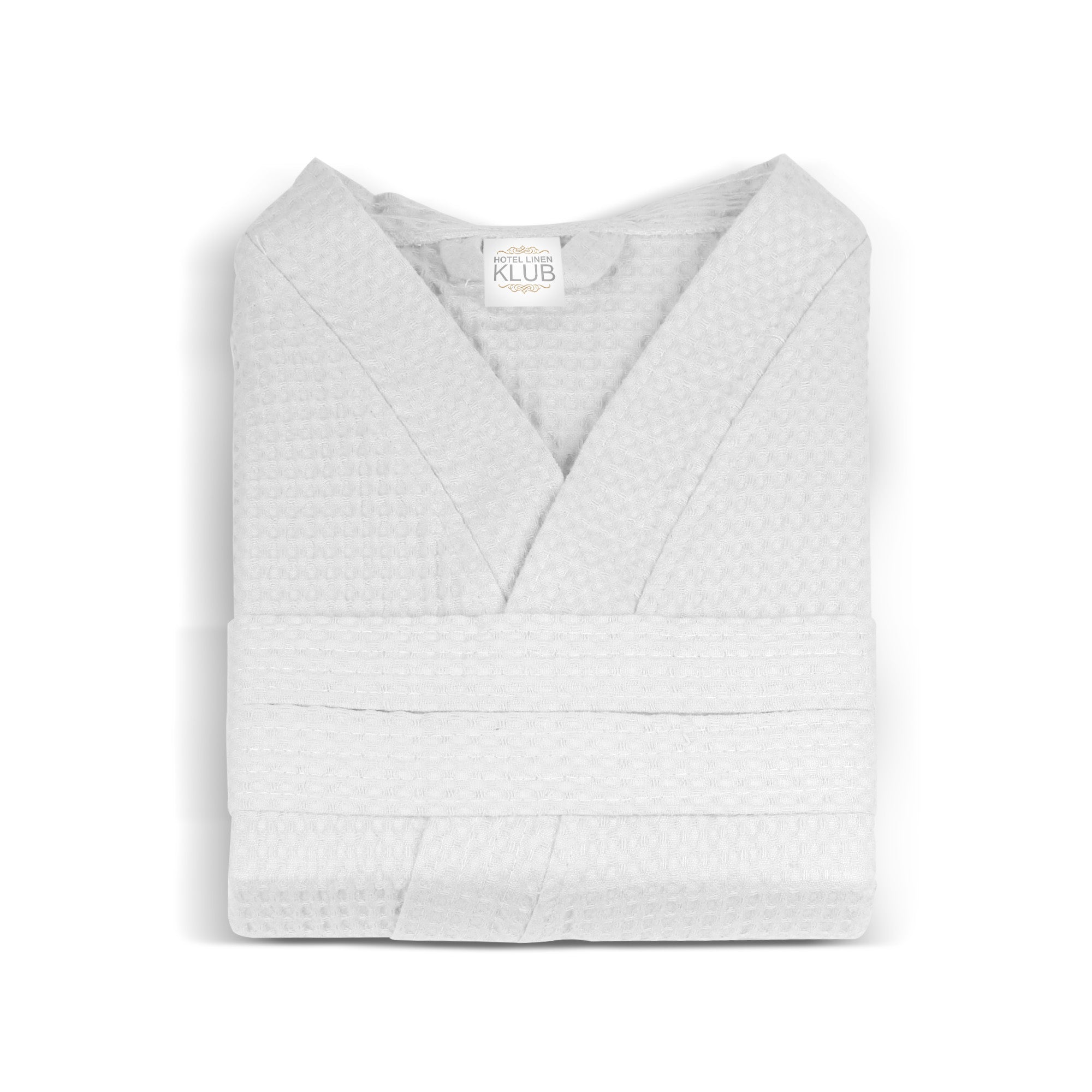 Hotel Linen Klub Cotton Bathrobe Free Size - Unisex Waffle Weave with Belt & Pockets - White