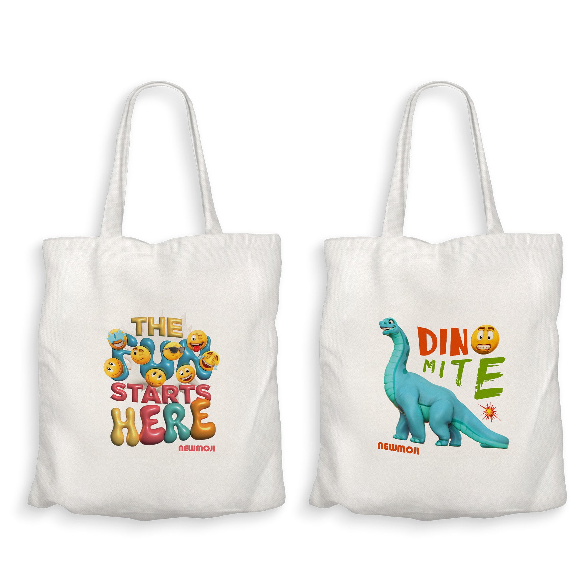 Kidz Klub Cotton Tote bag 40x40 Newmoji design - Pack of 2 - Fun Starts Here & Dinomite