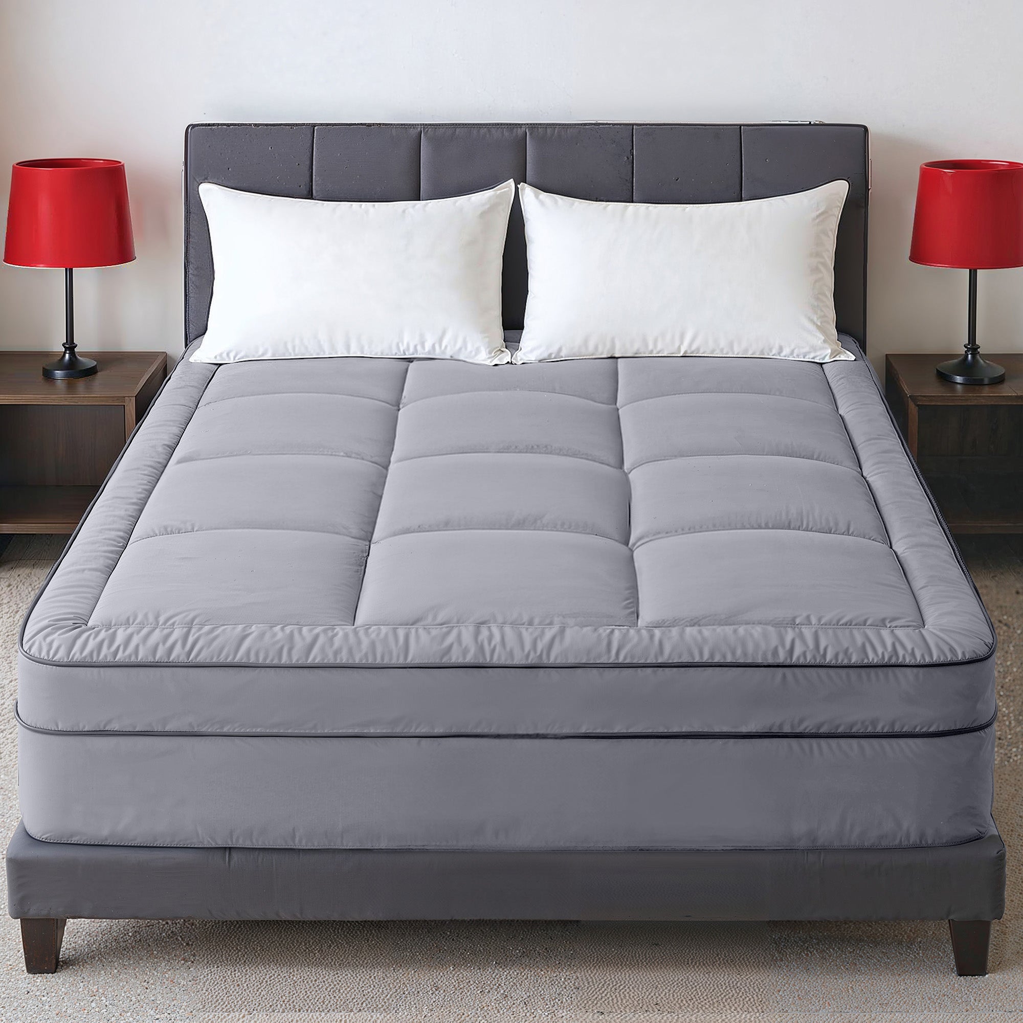Hotel Linen Klub Fitted Mattress Topper Plain – 800 GSM Premium - Deep Pocket with All-around Elastic - Light Grey