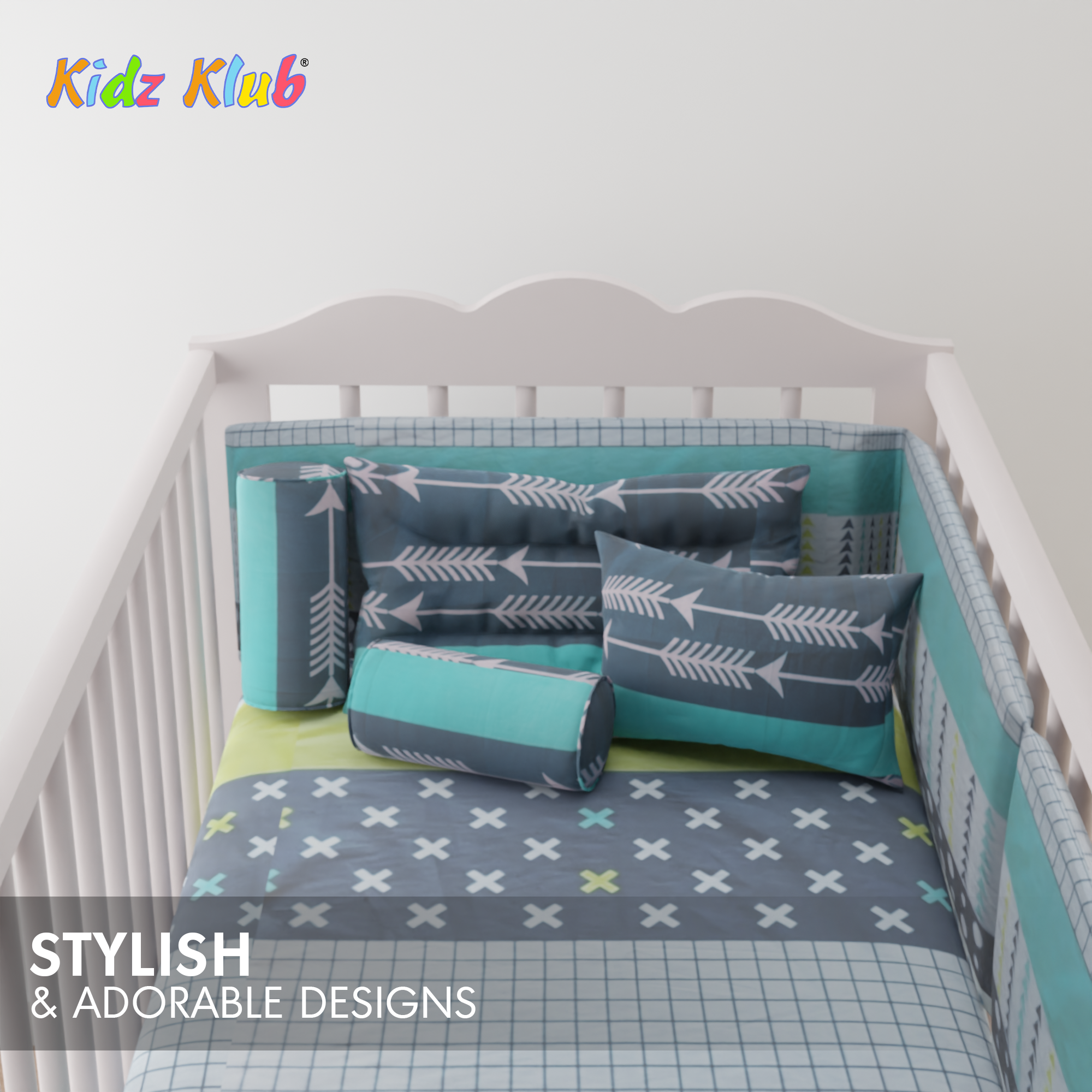 Kidz Klub 7-Piece Baby Cot Bedding Set – Soft Cotton, Adventure Design