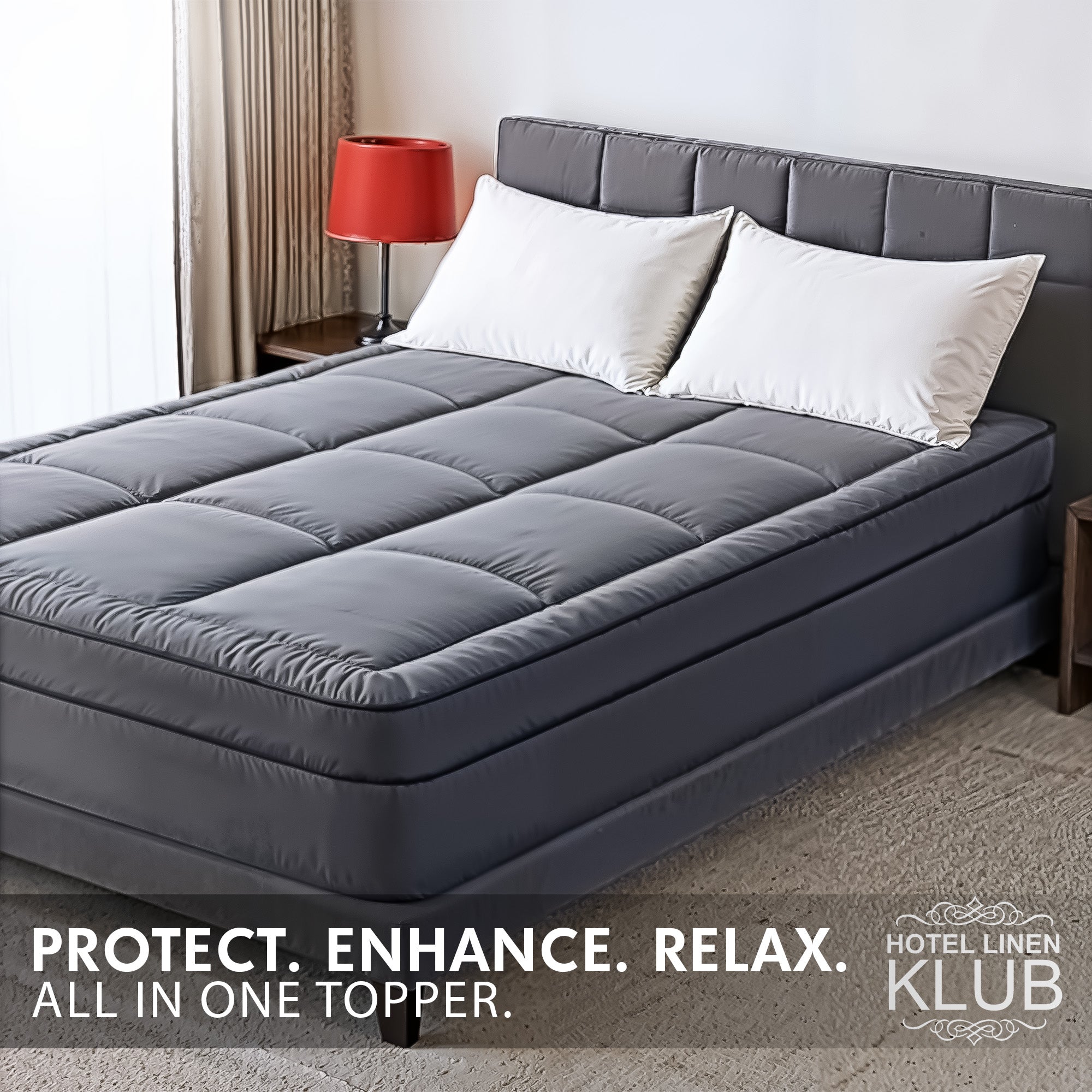 Hotel Linen Klub Fitted Mattress Topper Plain – 800 GSM Premium - Deep Pocket with All-around Elastic - Dark Grey