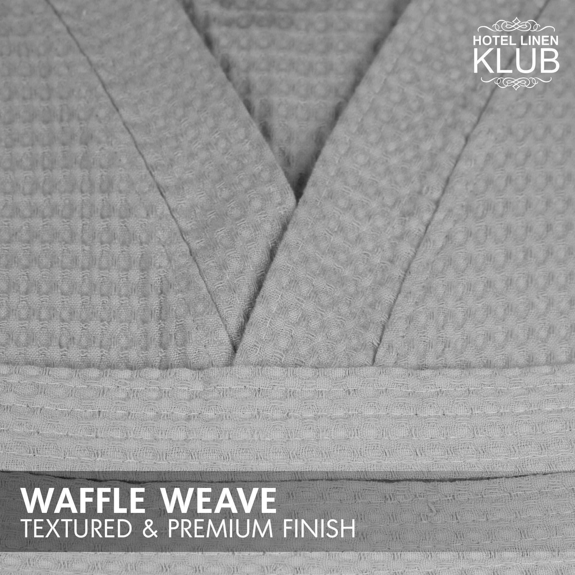 Hotel Linen Klub Cotton Bathrobe Free Size - Unisex Waffle Weave with Belt & Pockets - Gray