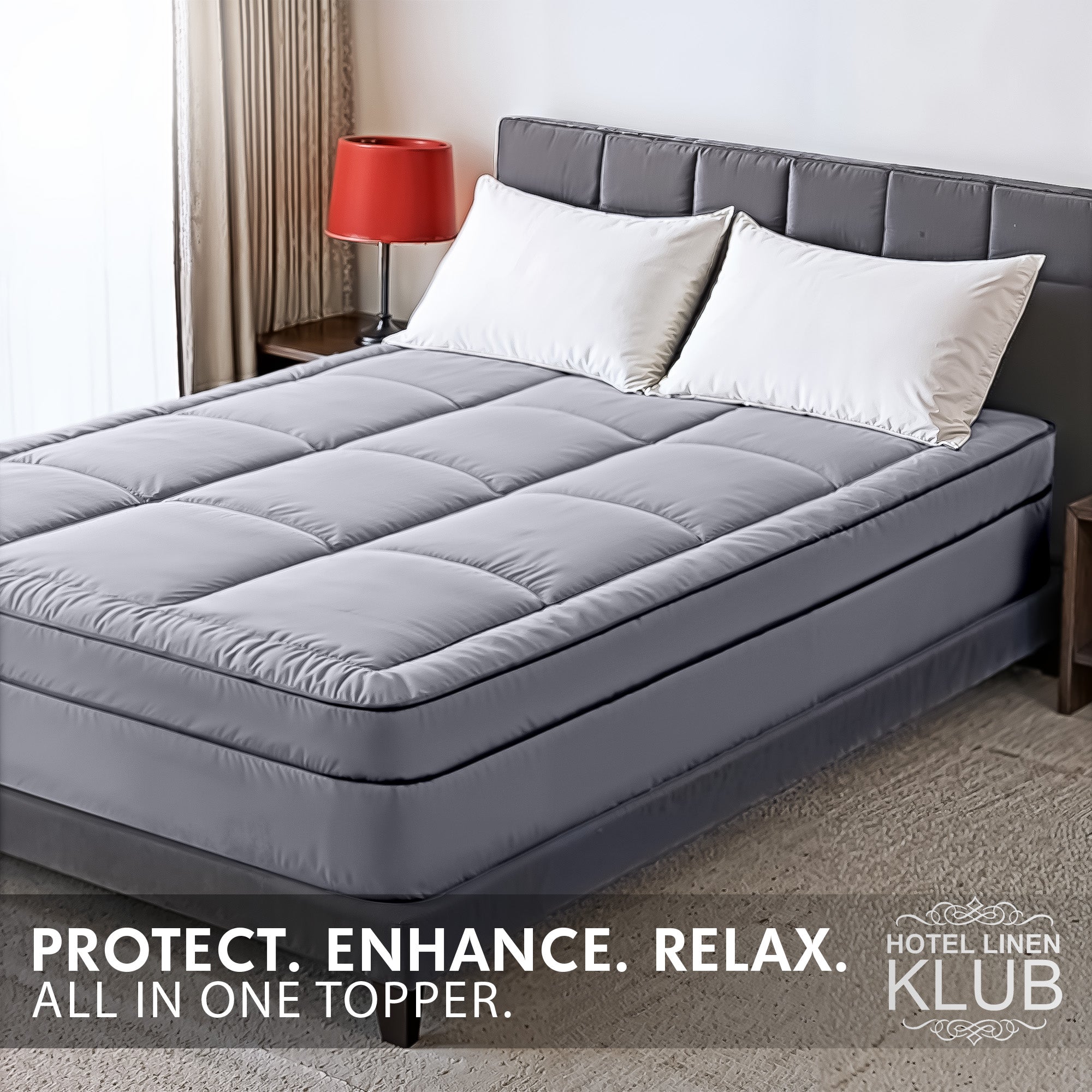 Hotel Linen Klub Fitted Mattress Topper Plain – 800 GSM Premium - Deep Pocket with All-around Elastic - Light Grey