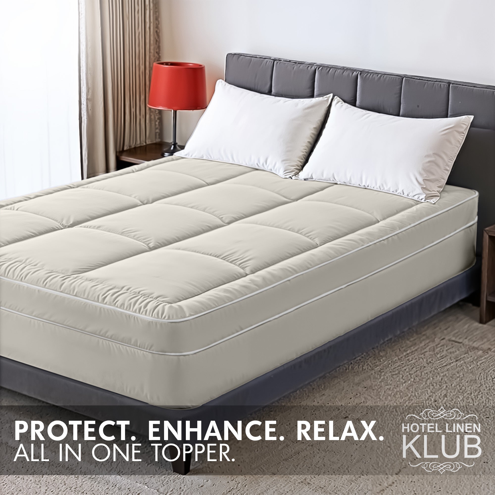 Hotel Linen Klub Fitted Mattress Topper Plain – 800 GSM Premium - Deep Pocket with All-around Elastic - Stone