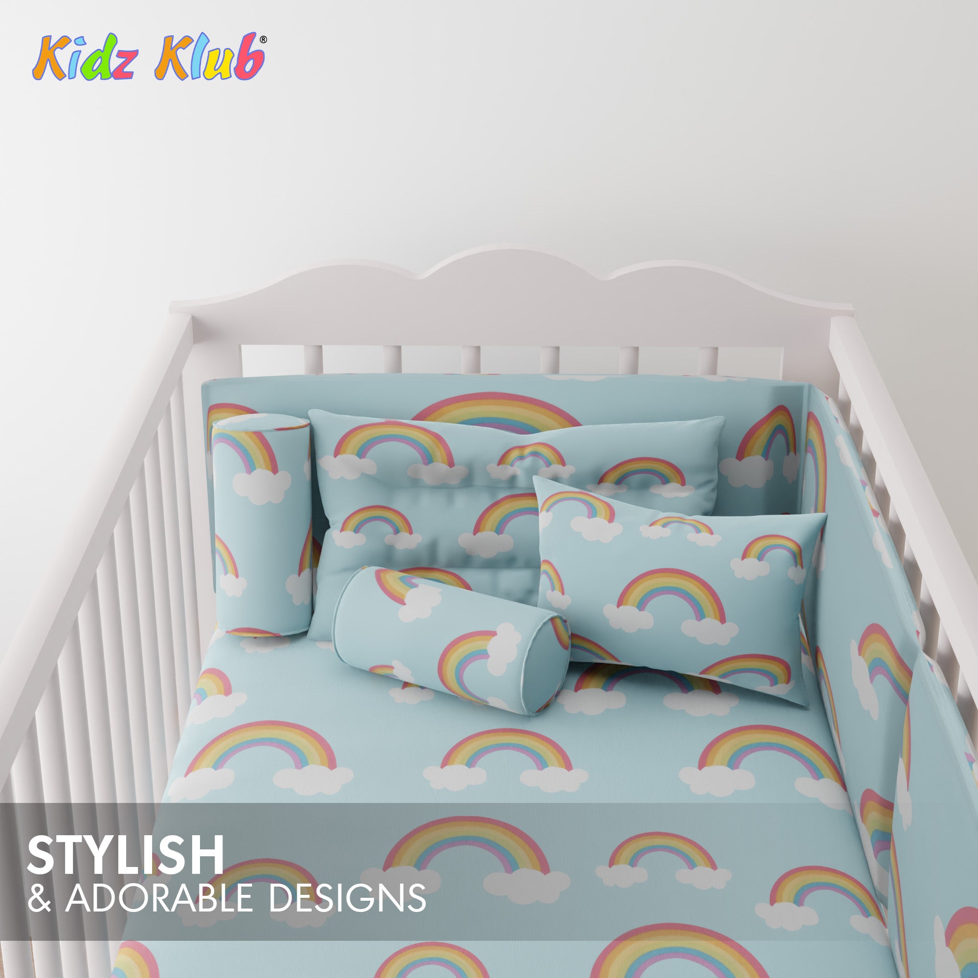 Kidz Klub 7-Piece Baby Cot Bedding Set – Soft Cotton, Cloud Blue Design