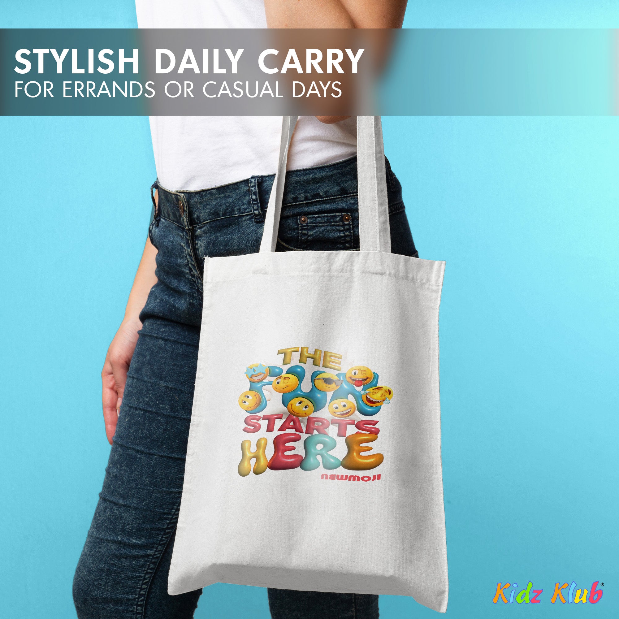 Kidz Klub Cotton Tote bag 40x40 Newmoji design - Pack of 2 - Fun Starts Here & Dinomite