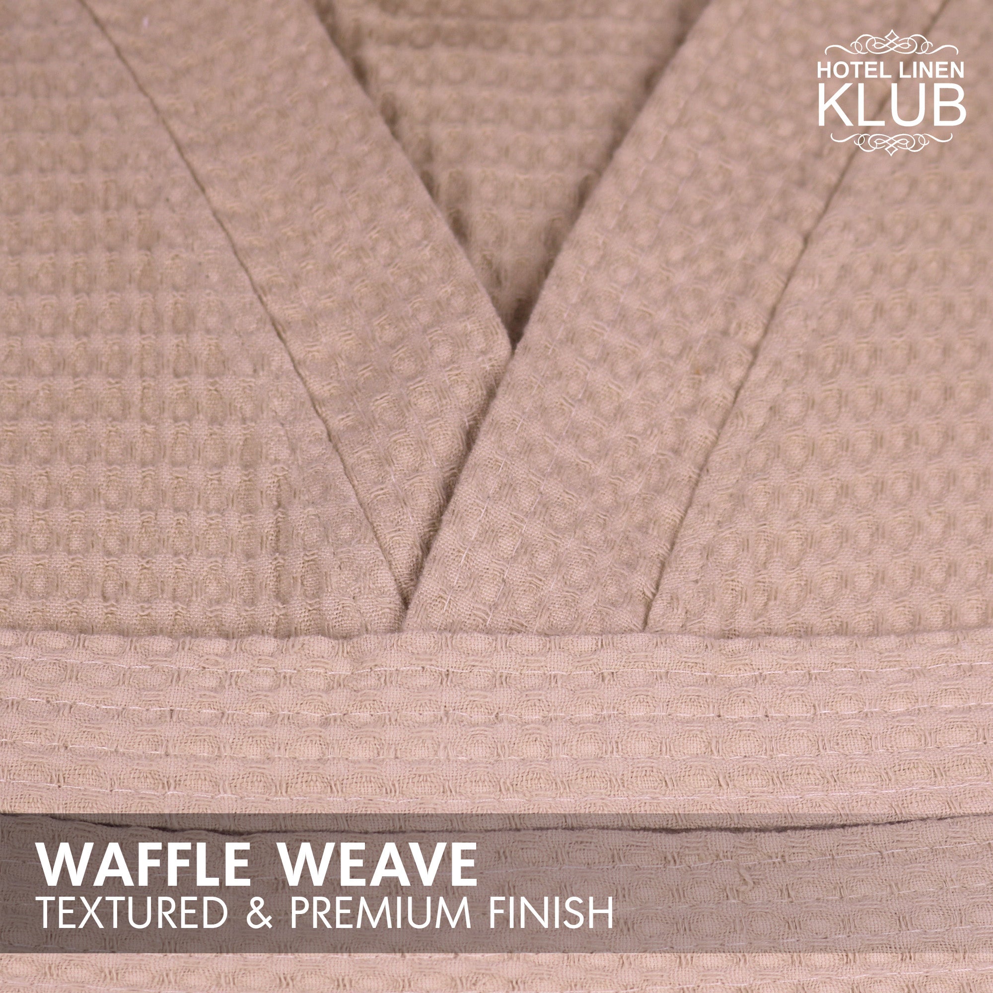 Hotel Linen Klub Cotton Bathrobe Free Size - Unisex Waffle Weave with Belt & Pockets - Beige