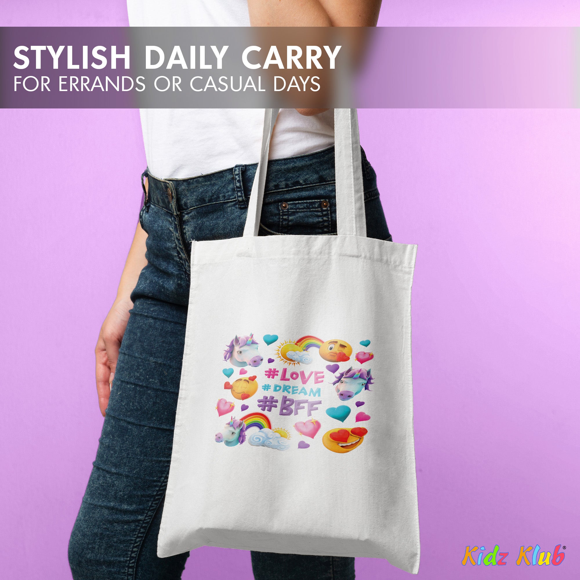 Kidz Klub Cotton Tote bag 40x40 Newmoji design - Pack of 2 - #Love & Dinomite