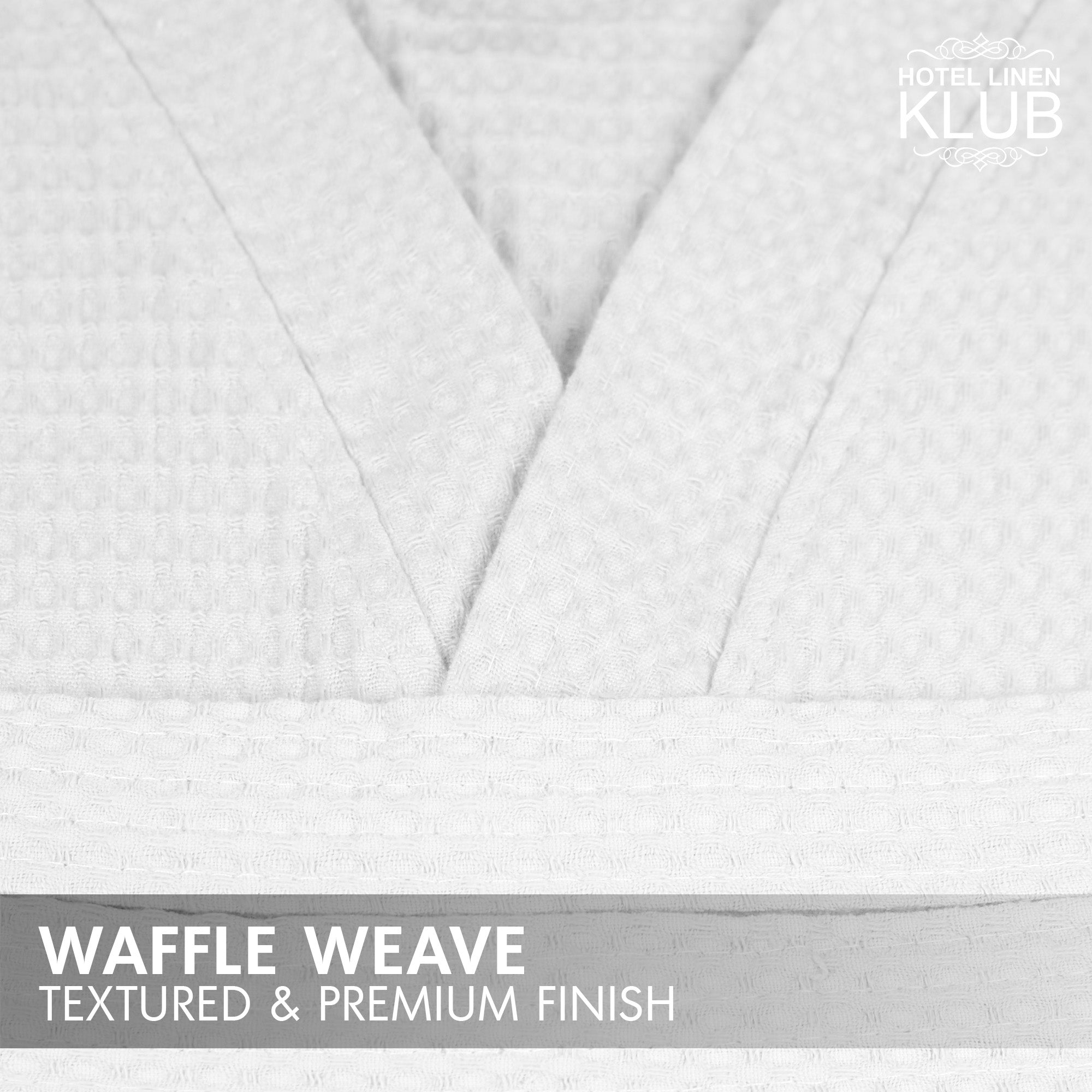 Hotel Linen Klub Cotton Bathrobe Free Size - Unisex Waffle Weave with Belt & Pockets - White