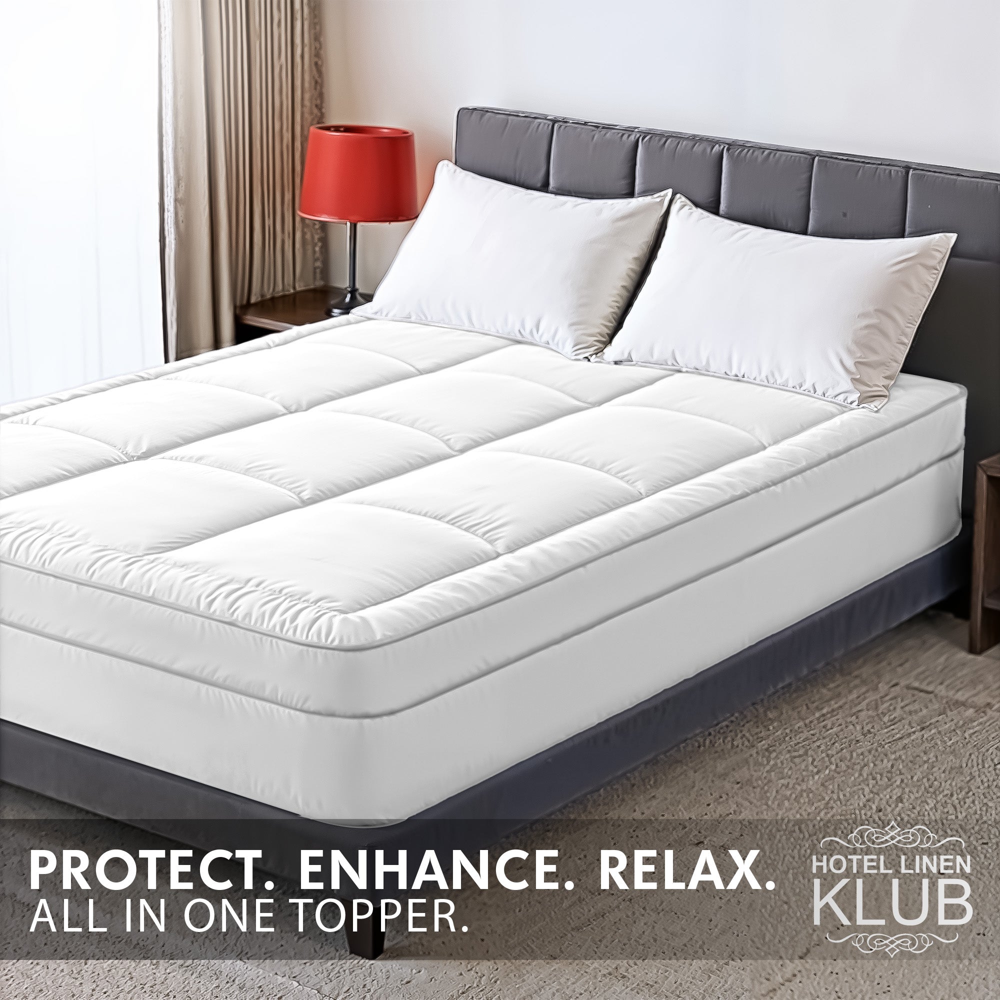 Hotel Linen Klub Fitted Mattress Topper Plain – 800 GSM Premium - Deep Pocket with All-around Elastic - White
