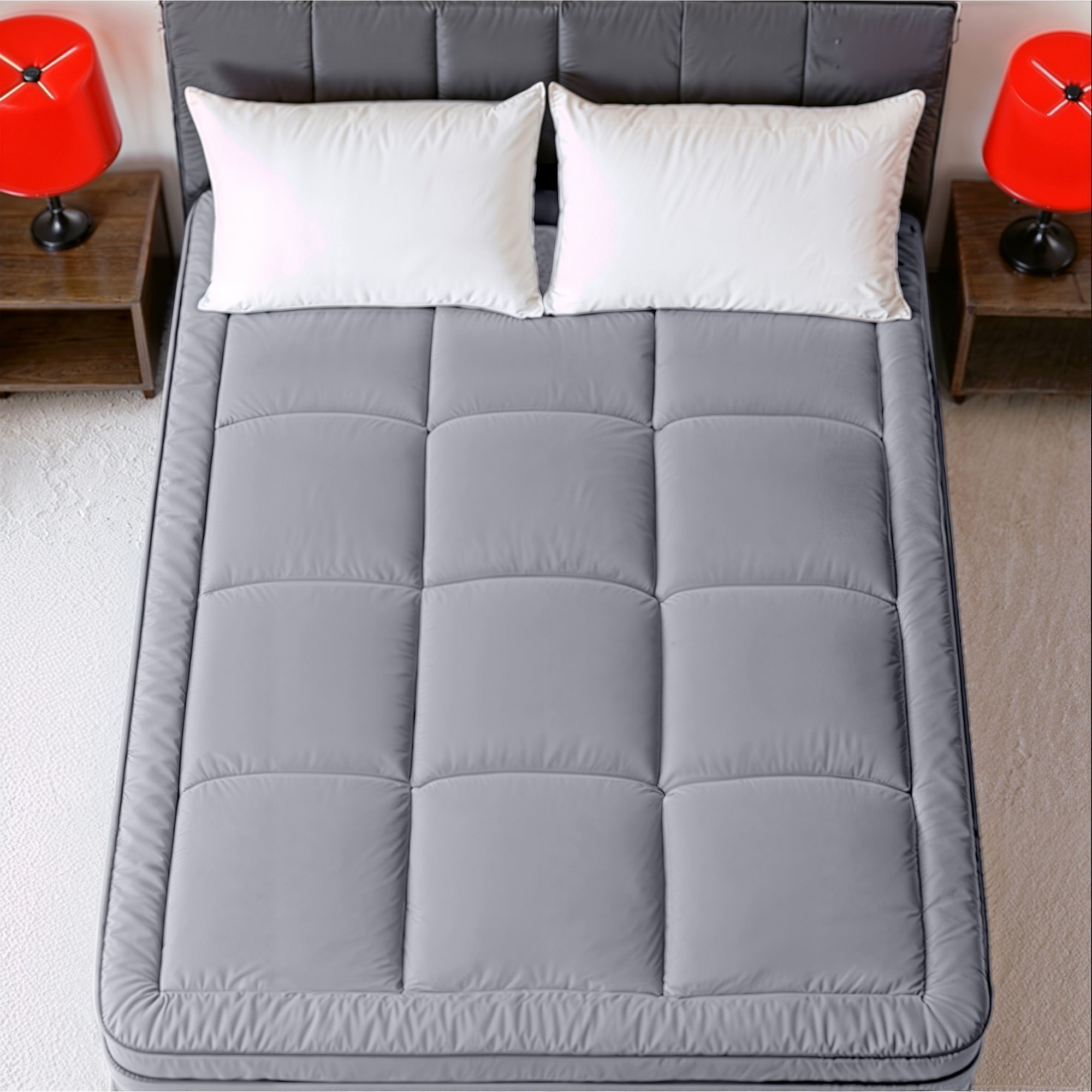 Hotel Linen Klub Fitted Mattress Topper Plain – 800 GSM Premium - Deep Pocket with All-around Elastic - Light Grey