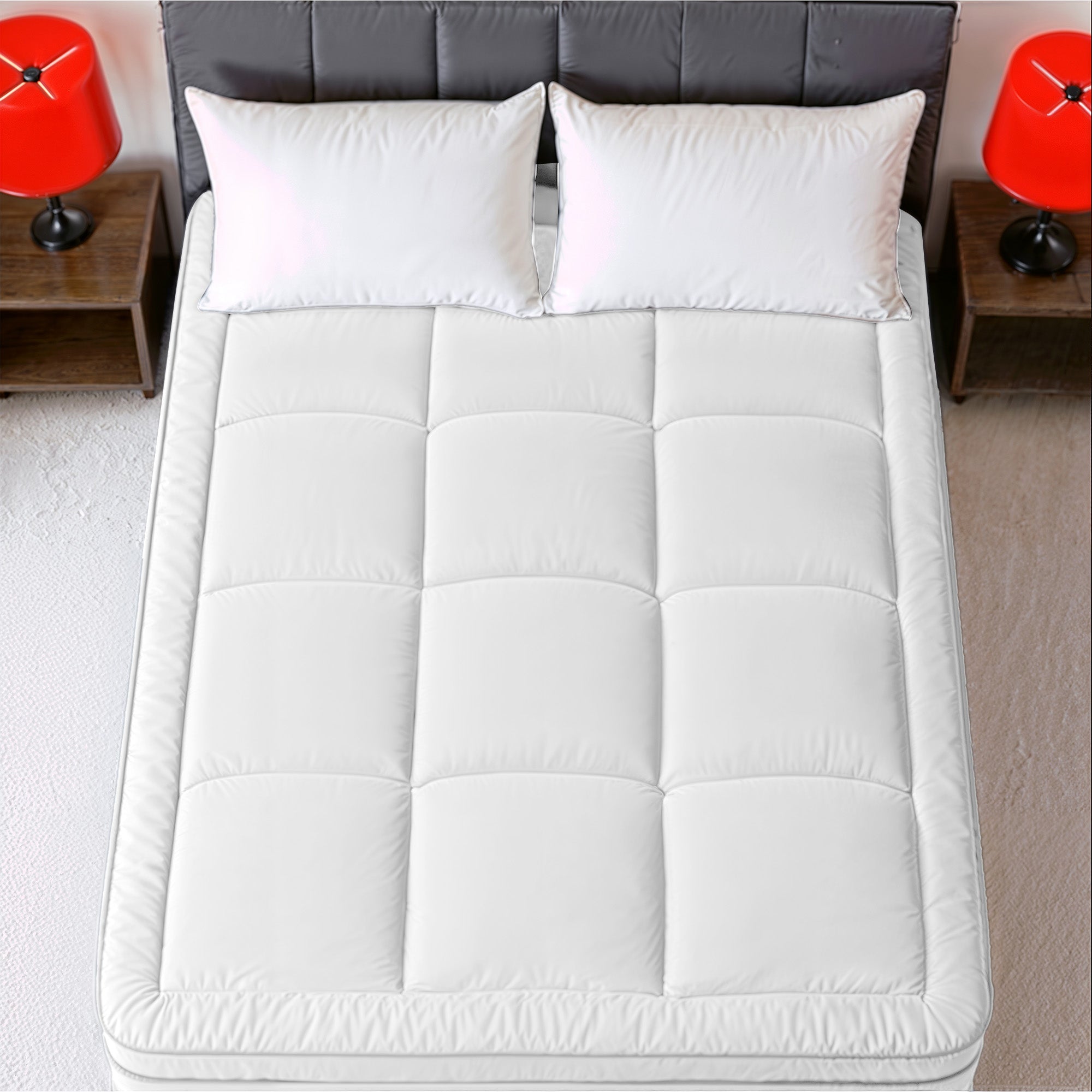 Hotel Linen Klub Fitted Mattress Topper Plain – 800 GSM Premium - Deep Pocket with All-around Elastic - White