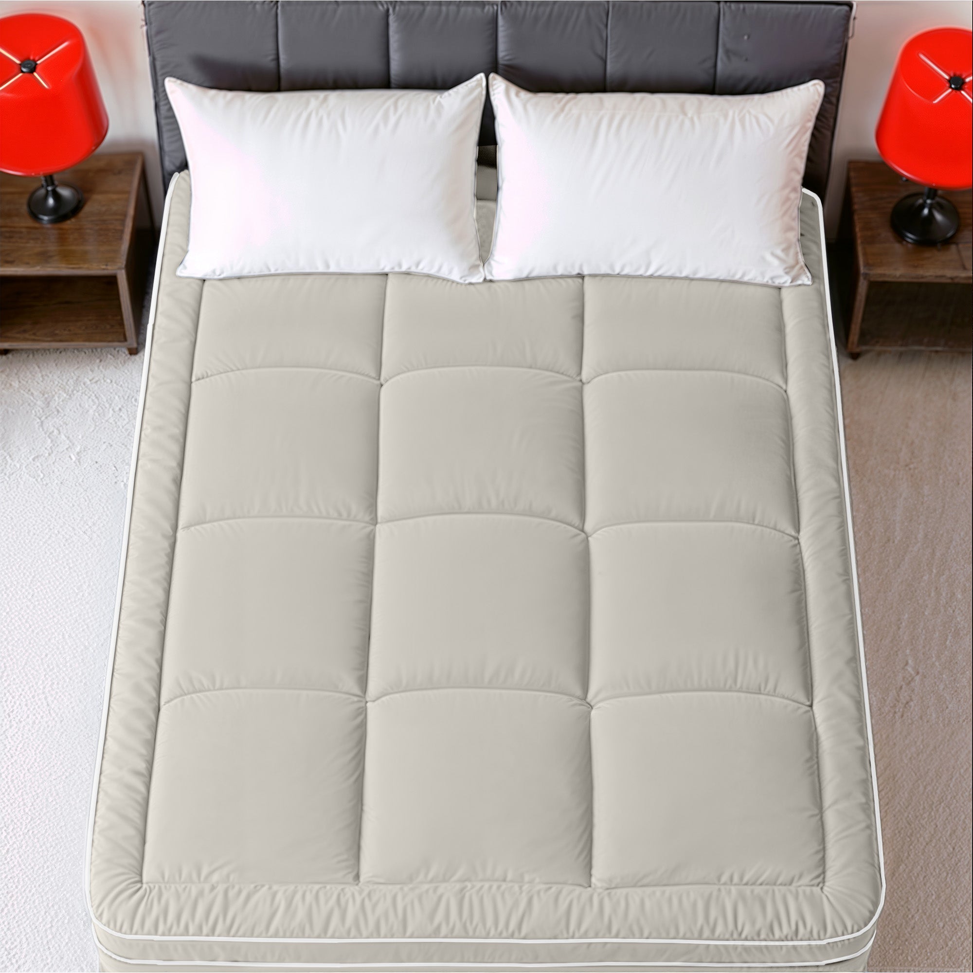 Hotel Linen Klub Fitted Mattress Topper Plain – 800 GSM Premium - Deep Pocket with All-around Elastic - Stone
