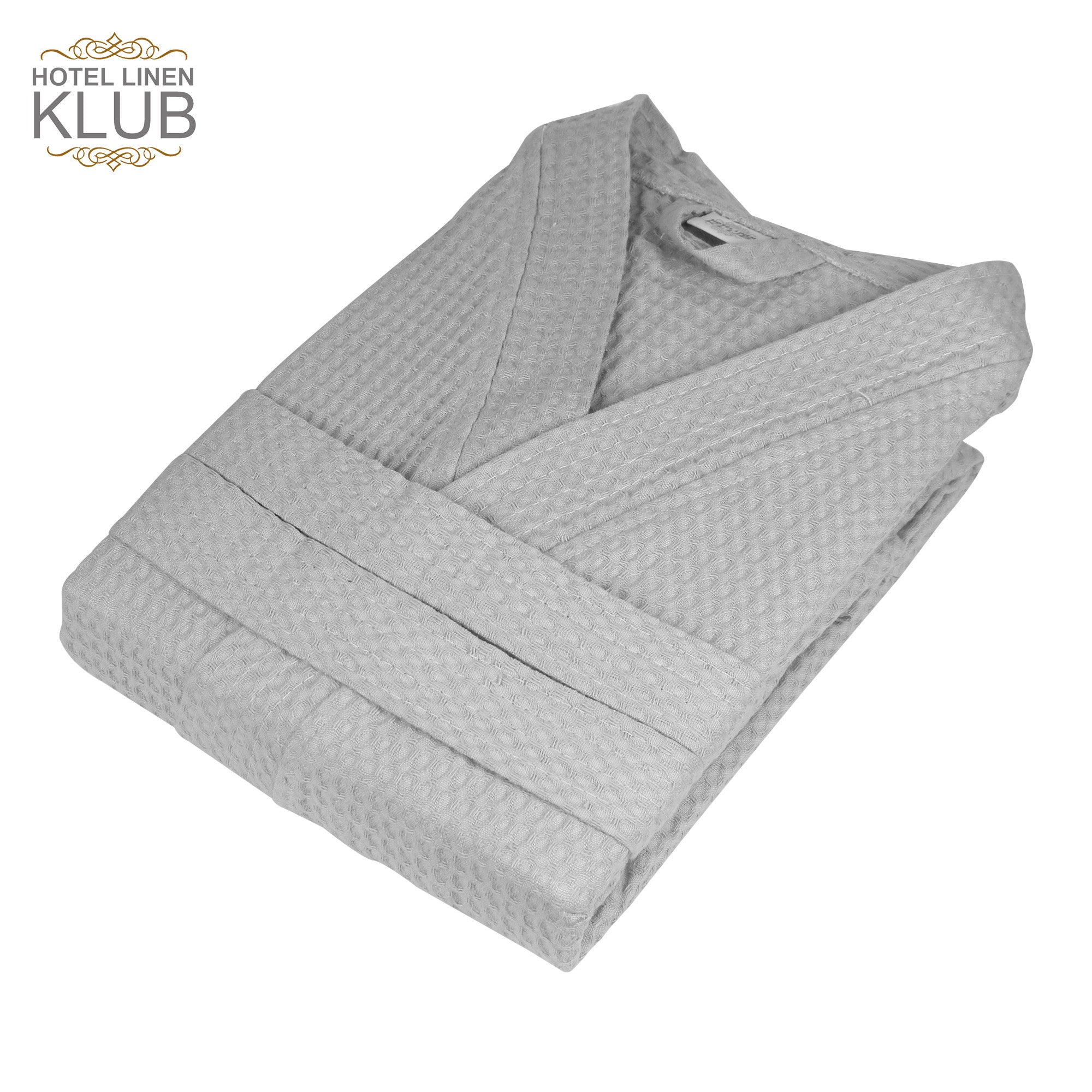 Hotel Linen Klub Cotton Bathrobe Free Size - Unisex Waffle Weave with Belt & Pockets - Gray