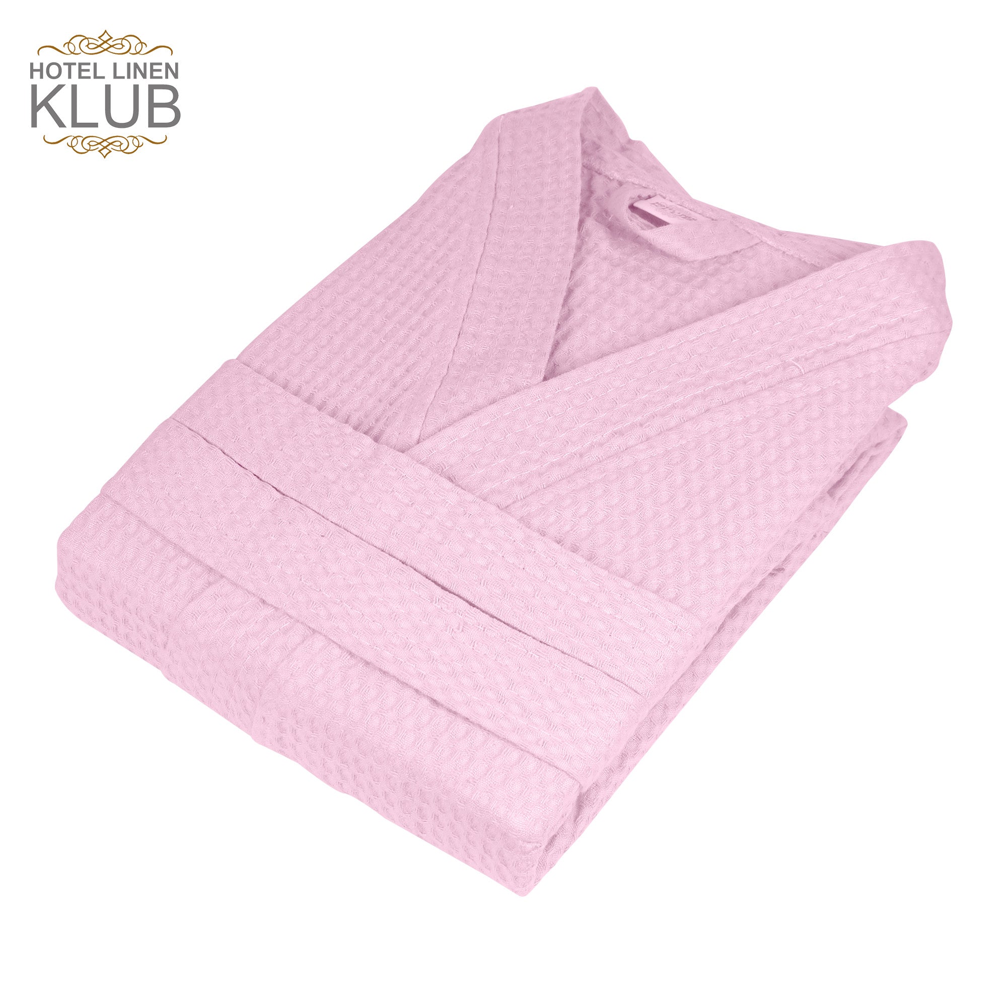 Hotel Linen Klub Cotton Bathrobe Free Size - Unisex Waffle Weave with Belt & Pockets - Pink