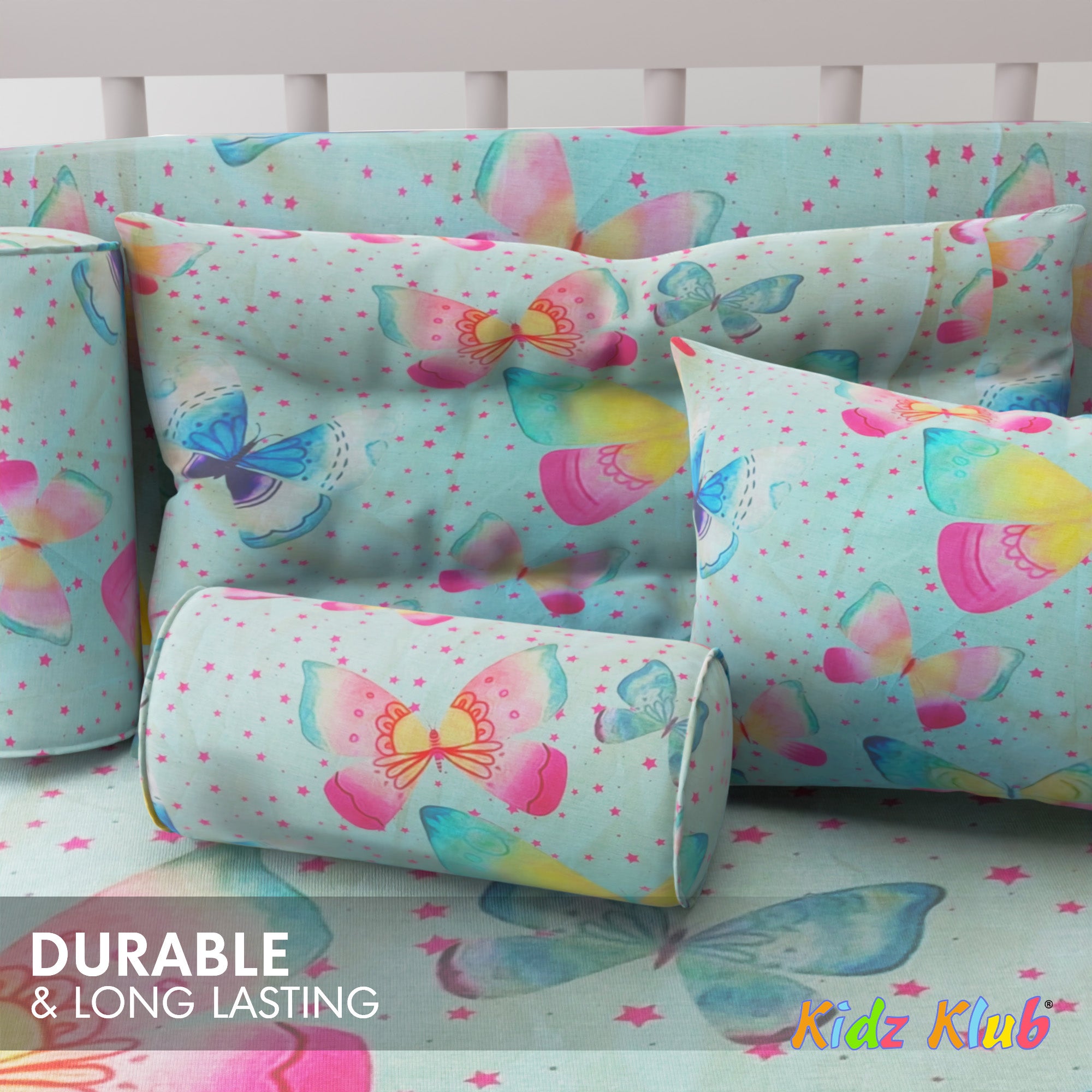 Kidz Klub 7-Piece Baby Cot Bedding Set – Soft Cotton, Blue Butterfly