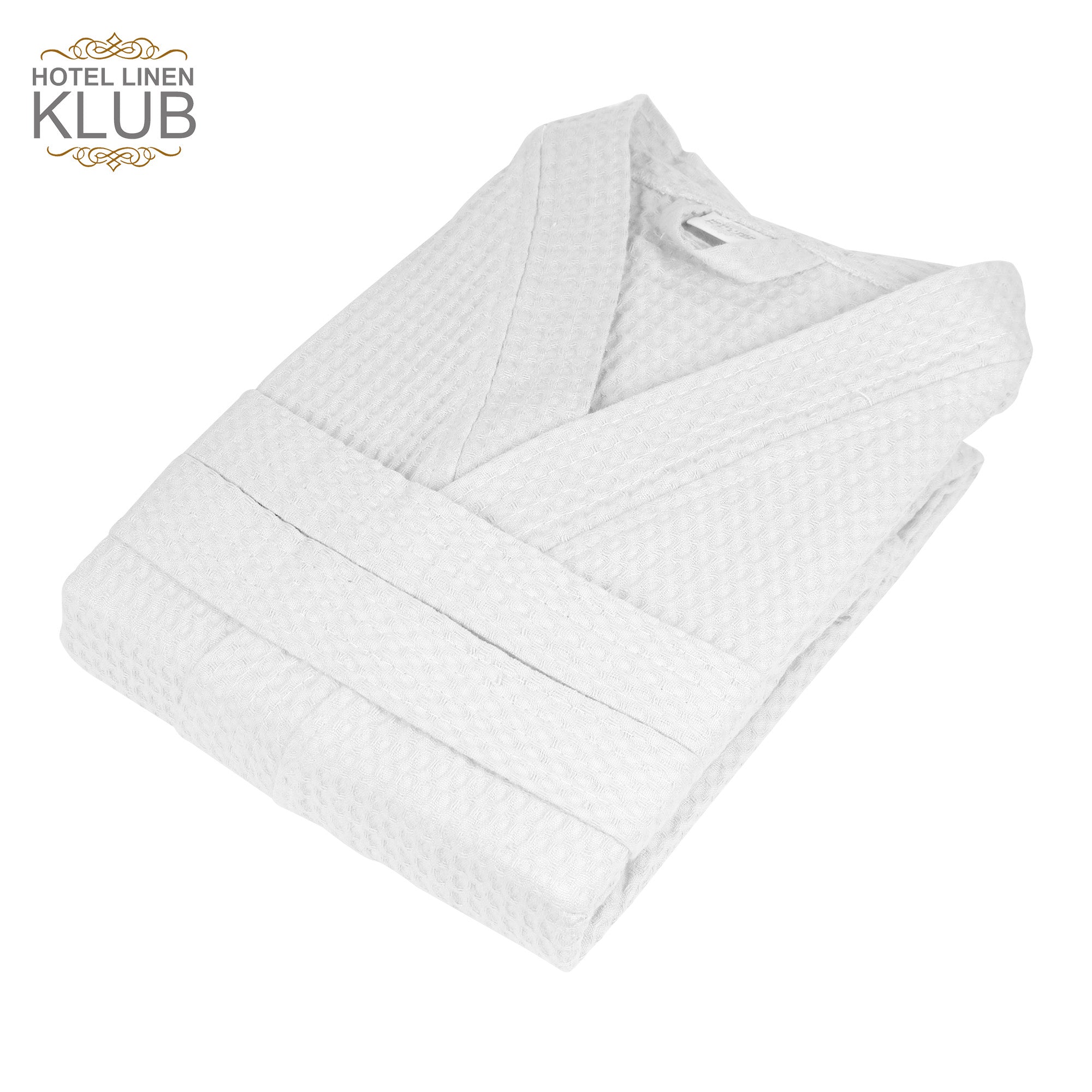 Hotel Linen Klub Cotton Bathrobe Free Size - Unisex Waffle Weave with Belt & Pockets - White