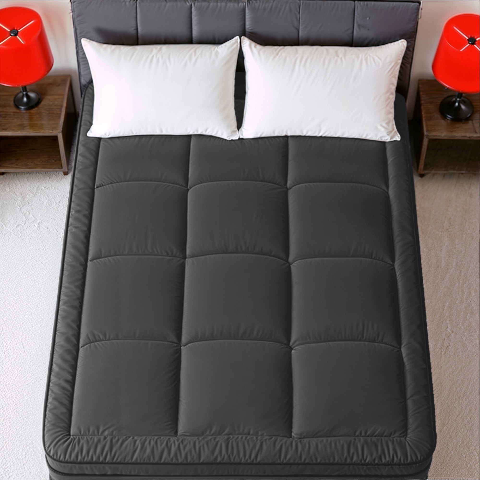 Hotel Linen Klub Fitted Mattress Topper Plain – 800 GSM Premium - Deep Pocket with All-around Elastic - Black