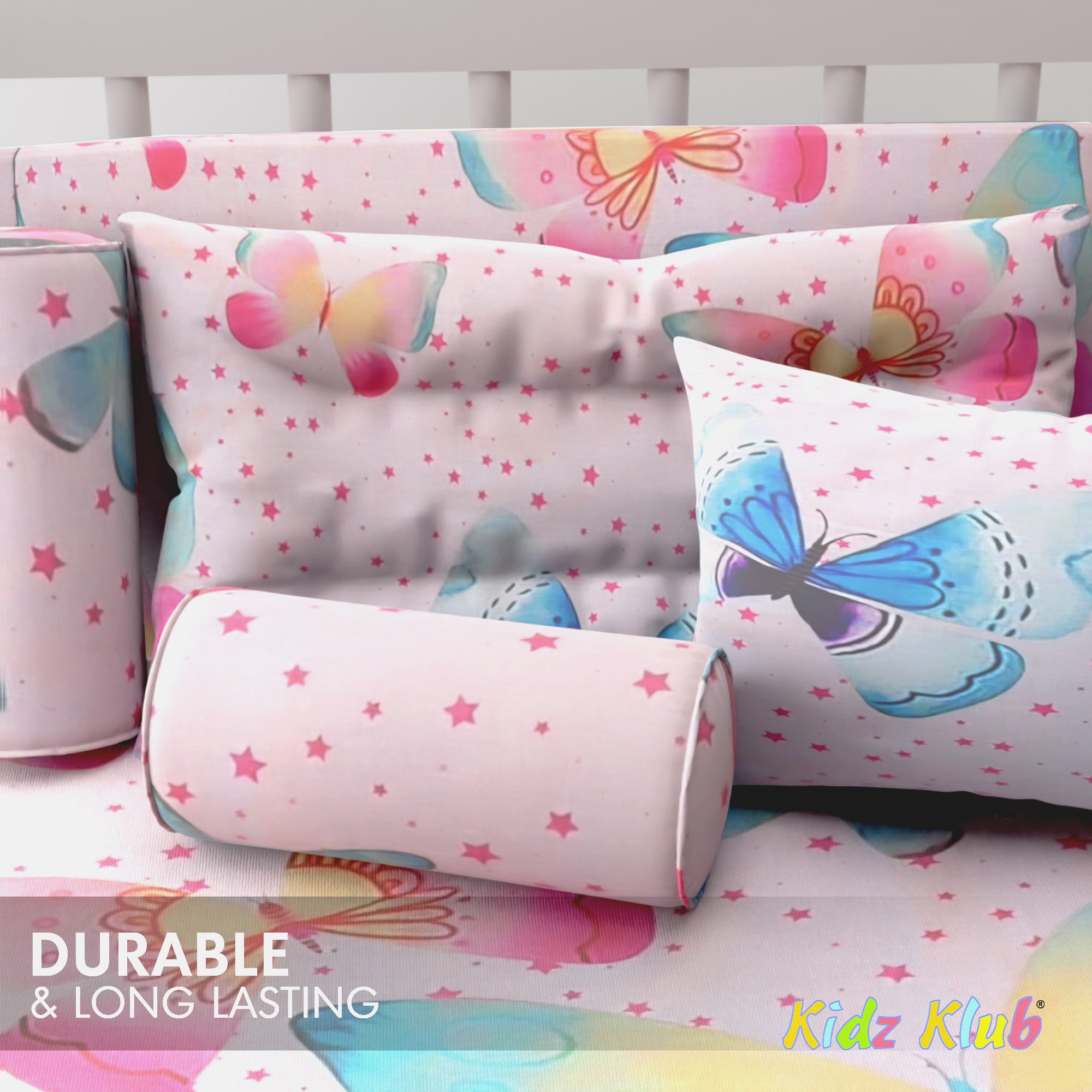 Kidz Klub 7-Piece Baby Cot Bedding Set – Soft Cotton, Pink Butterfly Design