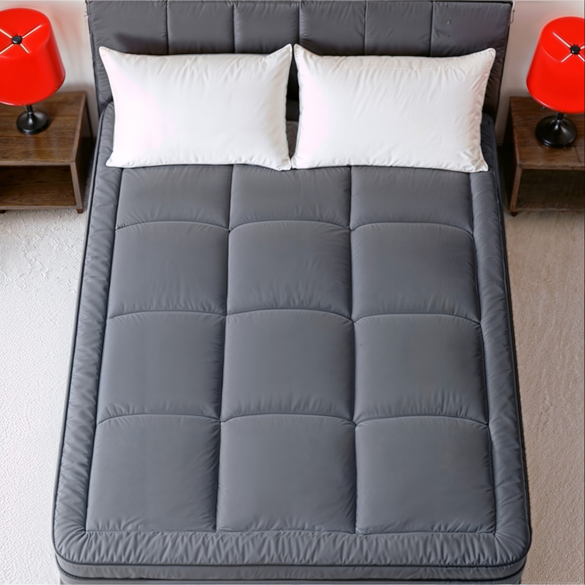 Hotel Linen Klub Fitted Mattress Topper Plain – 800 GSM Premium - Deep Pocket with All-around Elastic - Dark Grey
