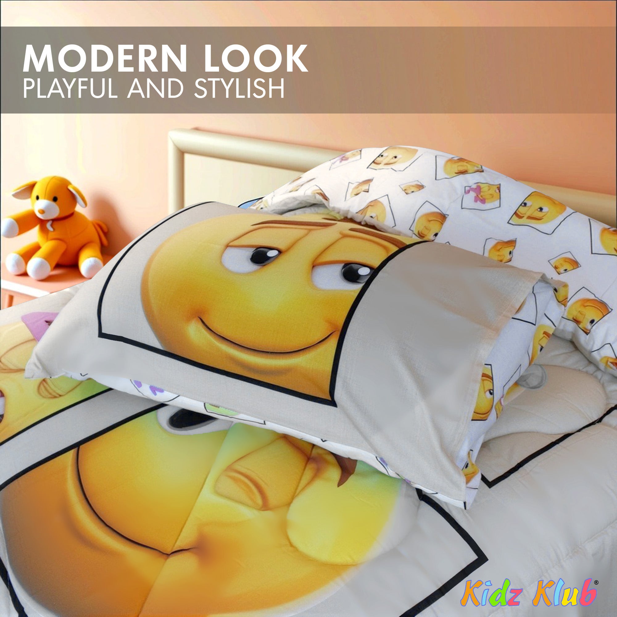 Kidz Klub 2-Piece Kids Emoji Smiley Comforter Set (160x220cm)
