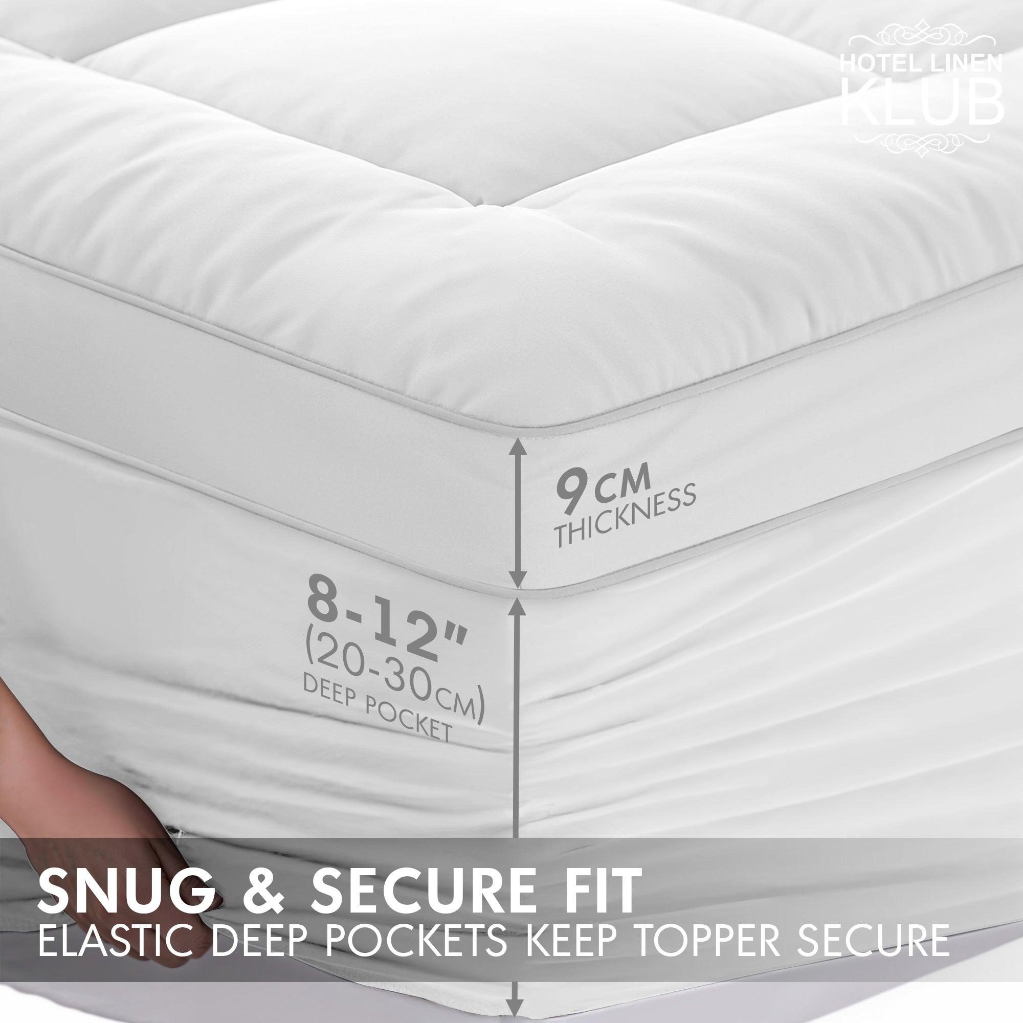 Hotel Linen Klub Fitted Mattress Topper Plain – 800 GSM Premium - Deep Pocket with All-around Elastic - White